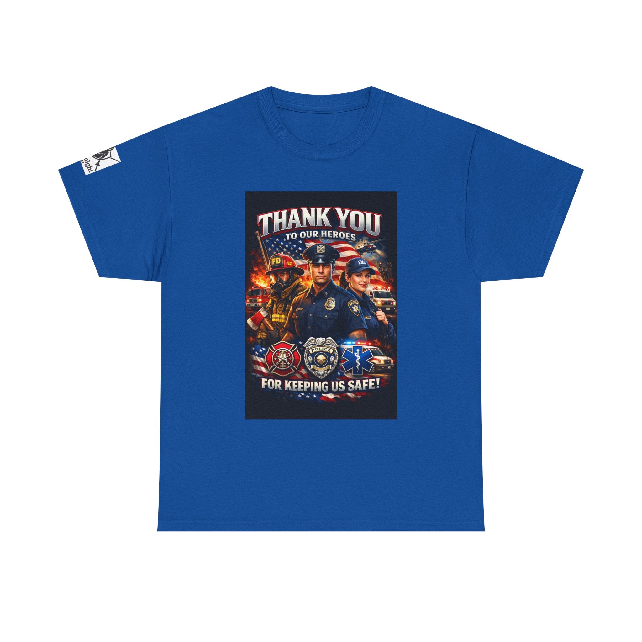 USA Flag Graphic Tee - "Thank you to our Heroes- For keeping us safe!"