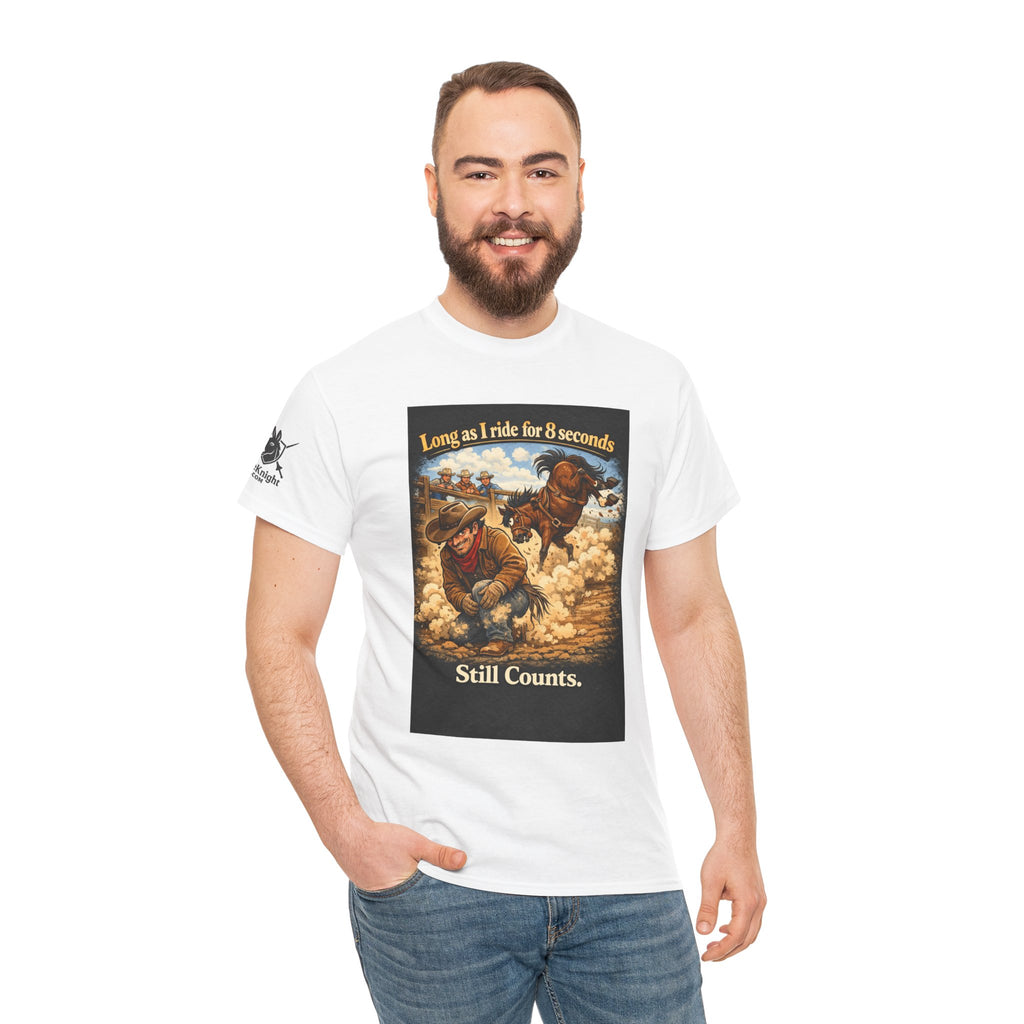 Rodeo As long as I ride 8 seconds - Still Counts T-Shirt — Cowboy Landscape Graphic Tee