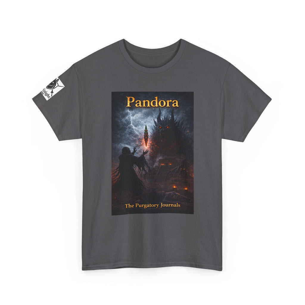 Pandora Summoning on Front - Pandora book cover on back -Purgatory Journals Book 3 -   Fantasy Novel tee