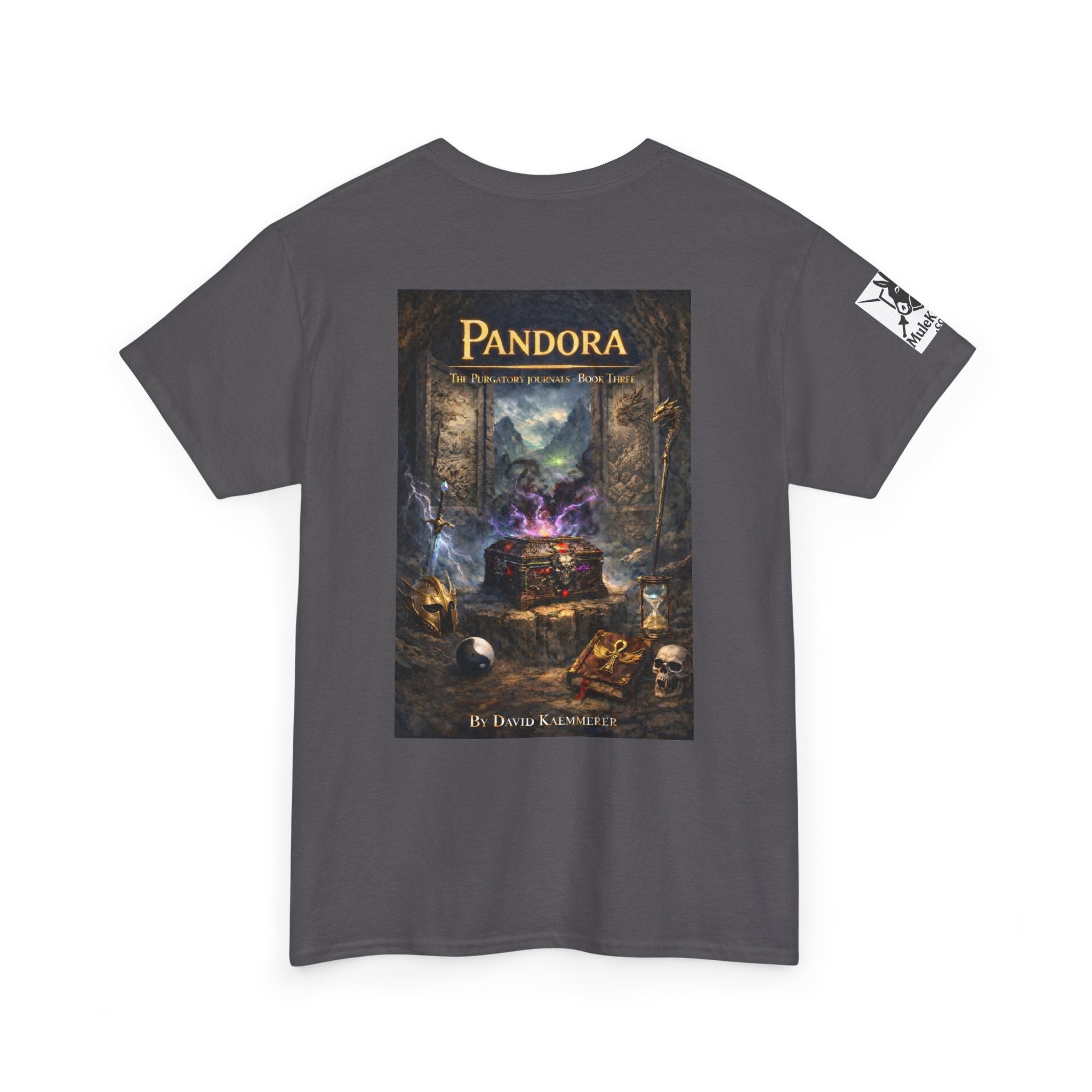 Pandora Cogsworth & Mr Hippty Vs Undead Dragon on Front - Pandora book cover on back -Purgatory Journals Book 3 -  Graphic Tee — Fantasy Novel tee