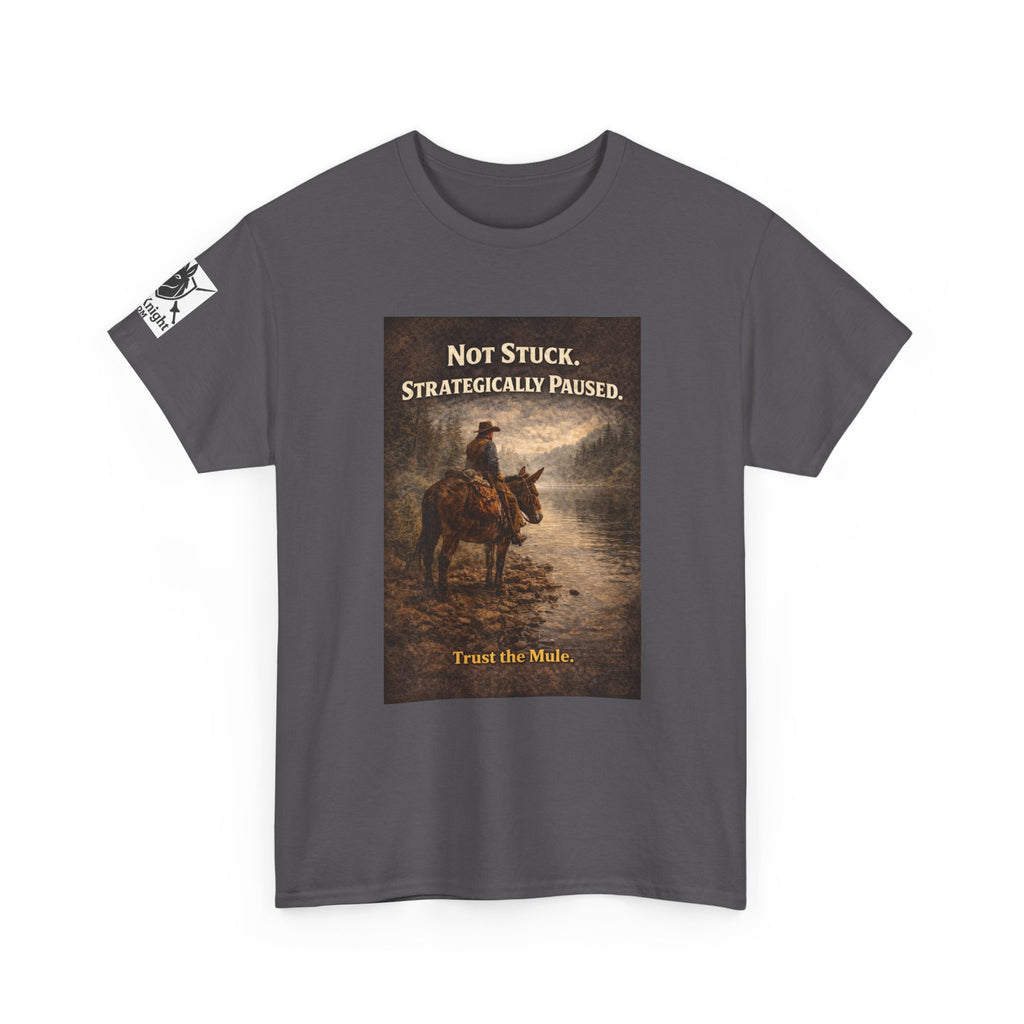 Not Stuck, Strategically Paused Mule Tee – Vintage Rider Graphic T-Shirt
