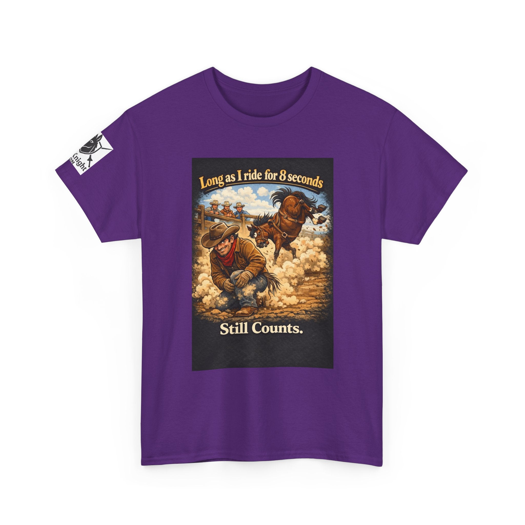 Rodeo As long as I ride 8 seconds - Still Counts T-Shirt — Cowboy Landscape Graphic Tee