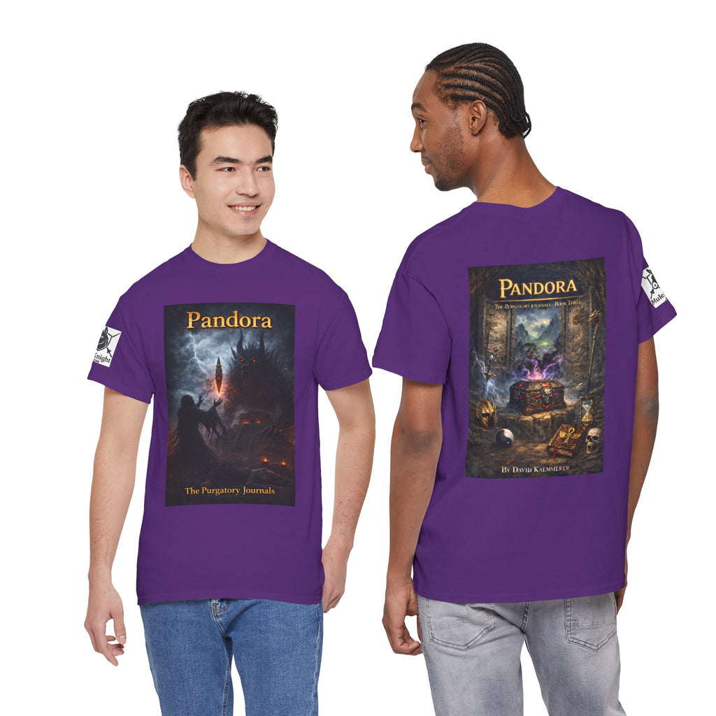 Pandora Summoning on Front - Pandora book cover on back -Purgatory Journals Book 3 -   Fantasy Novel tee