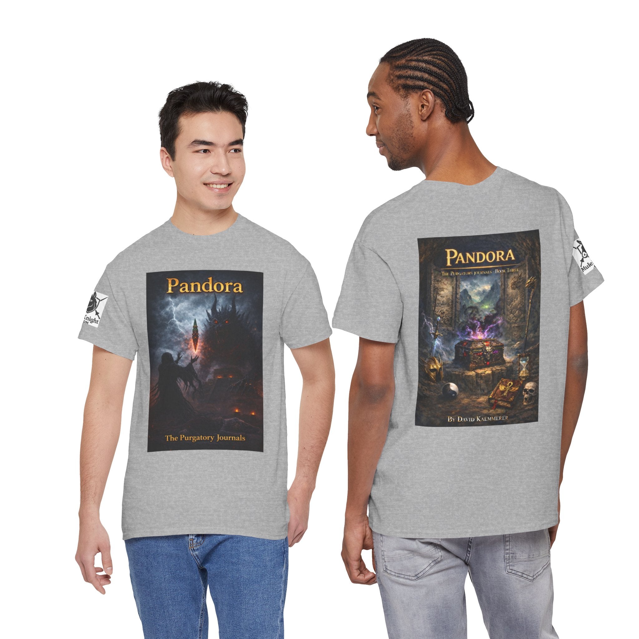 Pandora Summoning on Front - Pandora book cover on back -Purgatory Journals Book 3 -   Fantasy Novel tee