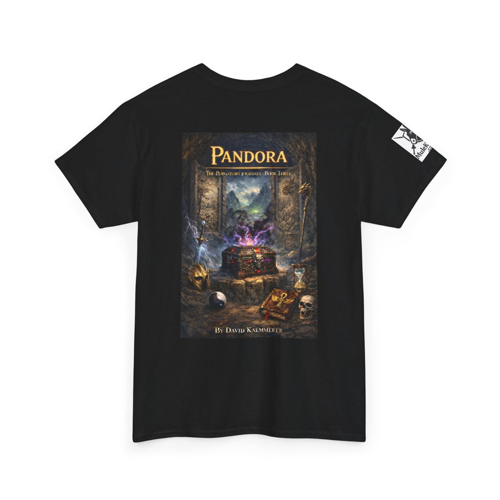 Pandora Cogsworth & Mr Hippty Vs Undead Dragon on Front - Pandora book cover on back -Purgatory Journals Book 3 -  Graphic Tee — Fantasy Novel tee