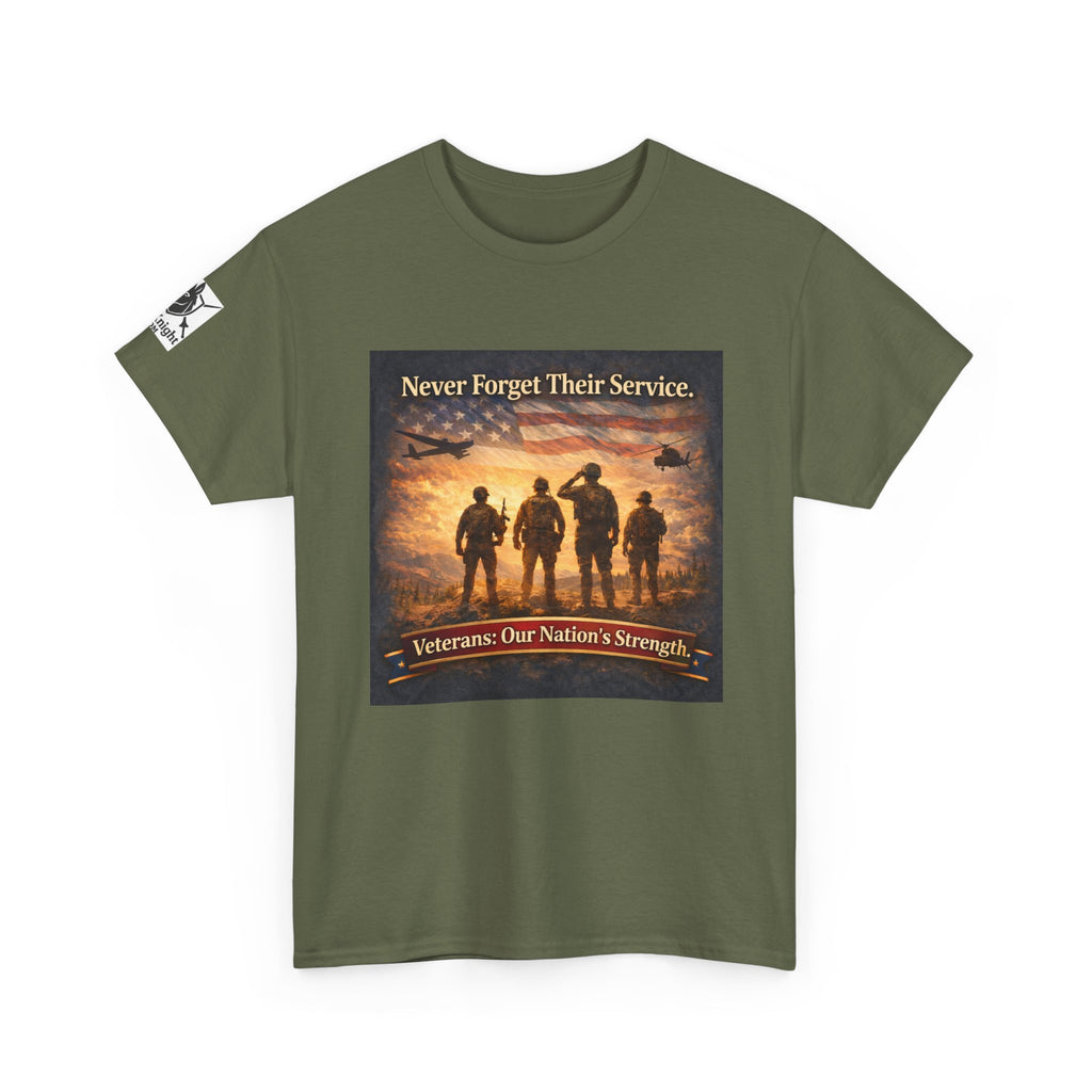 USA Flag Graphic Tee - "Never Forget their Service -Veterens our nations strength!"