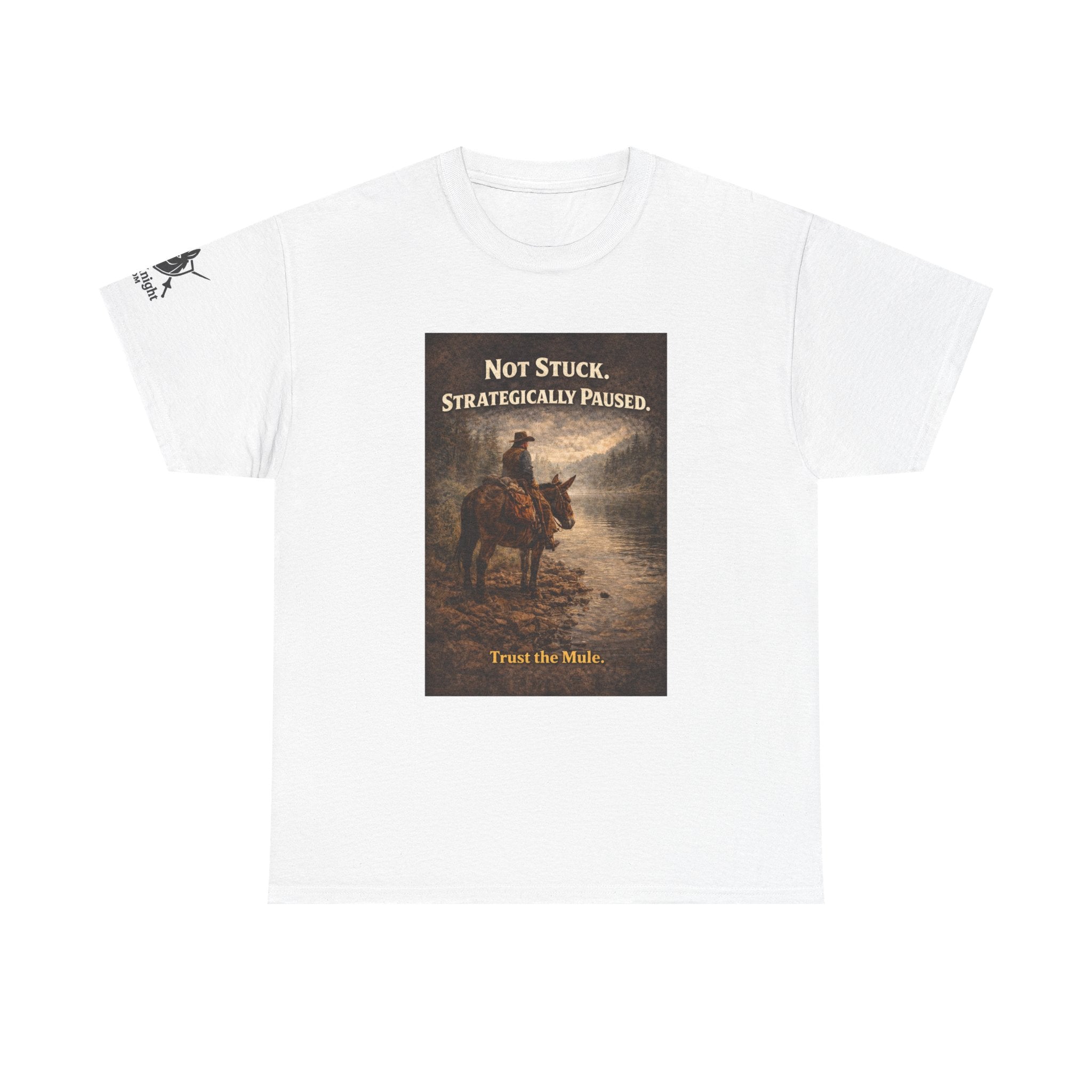 Not Stuck, Strategically Paused Mule Tee – Vintage Rider Graphic T-Shirt