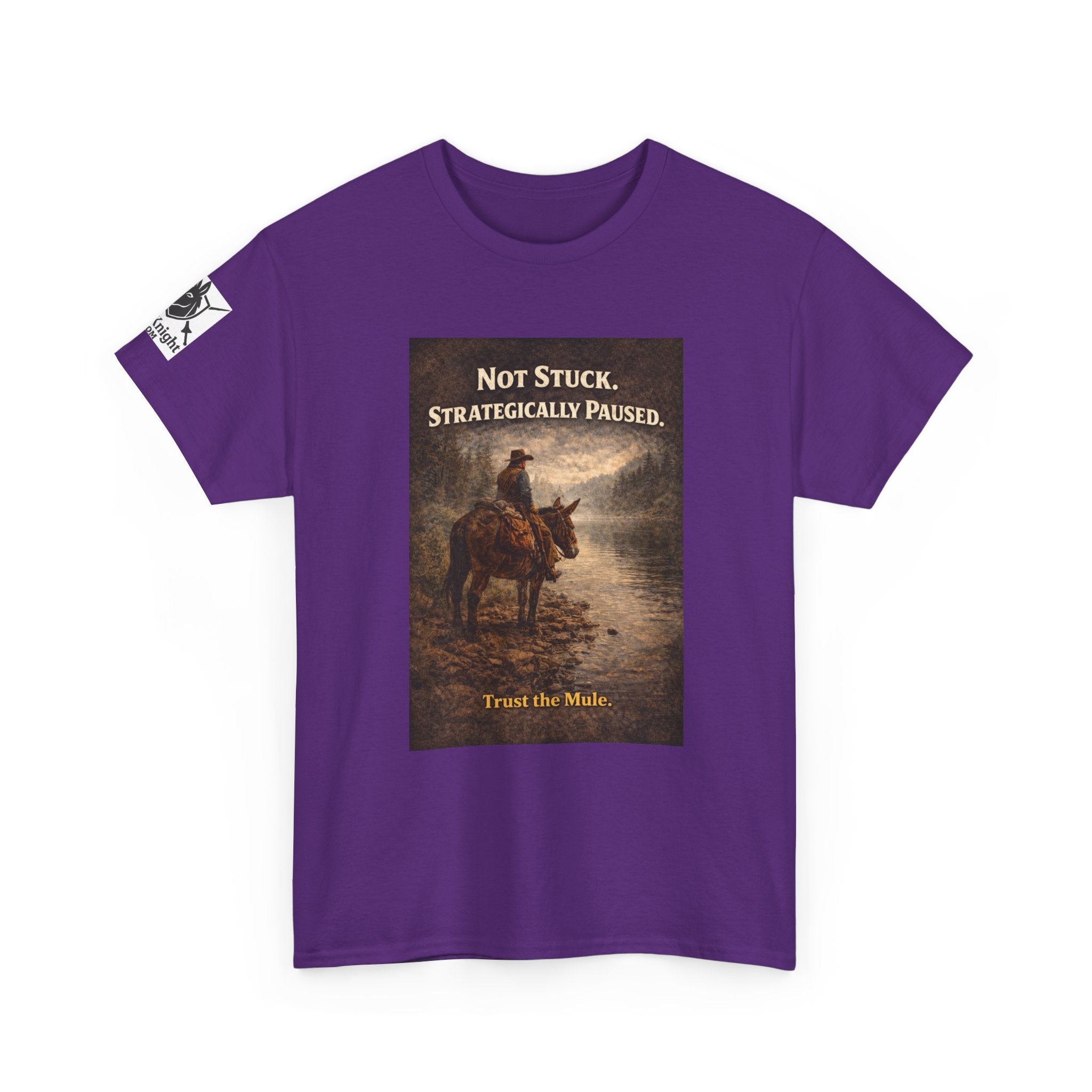 Not Stuck, Strategically Paused Mule Tee – Vintage Rider Graphic T-Shirt