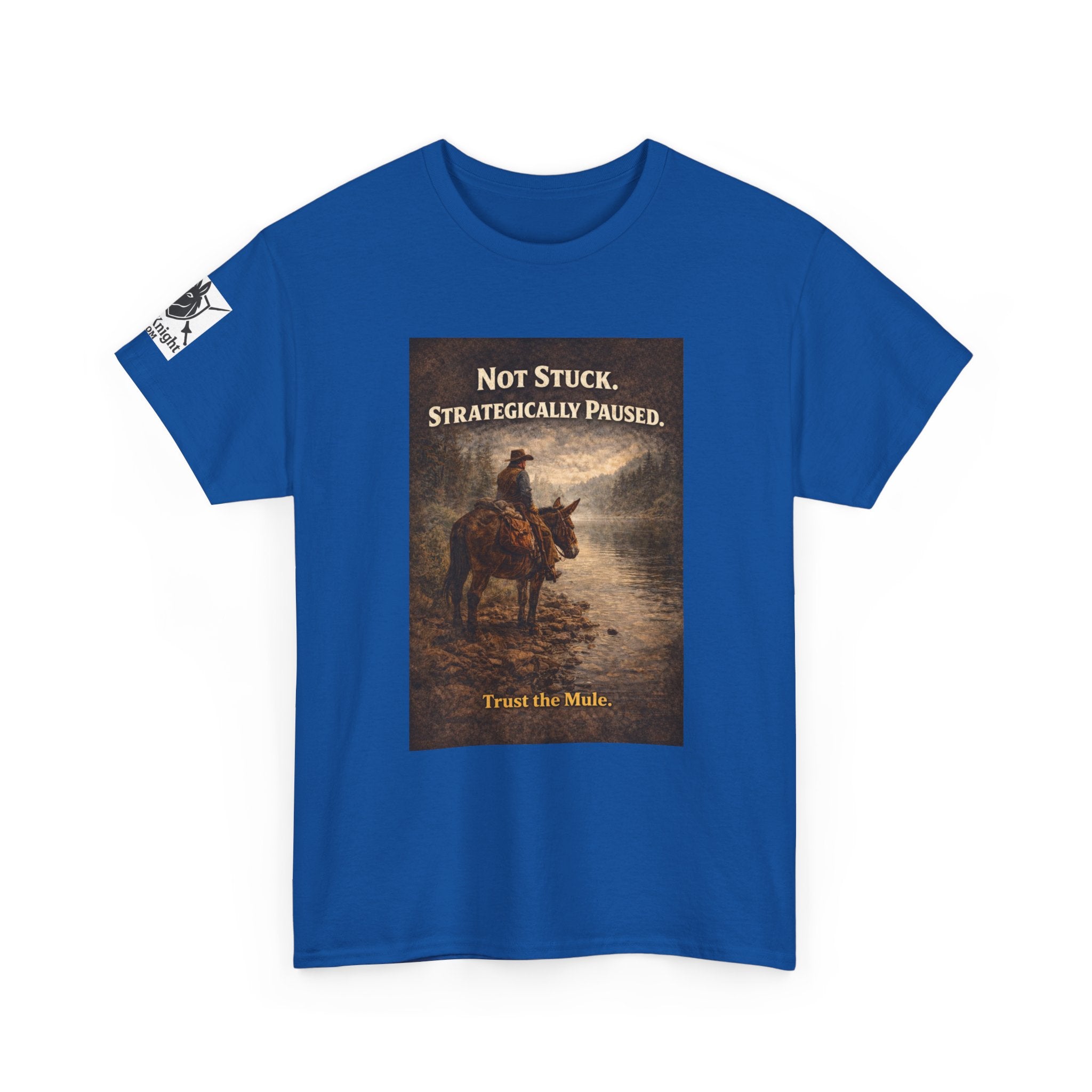 Not Stuck, Strategically Paused Mule Tee – Vintage Rider Graphic T-Shirt