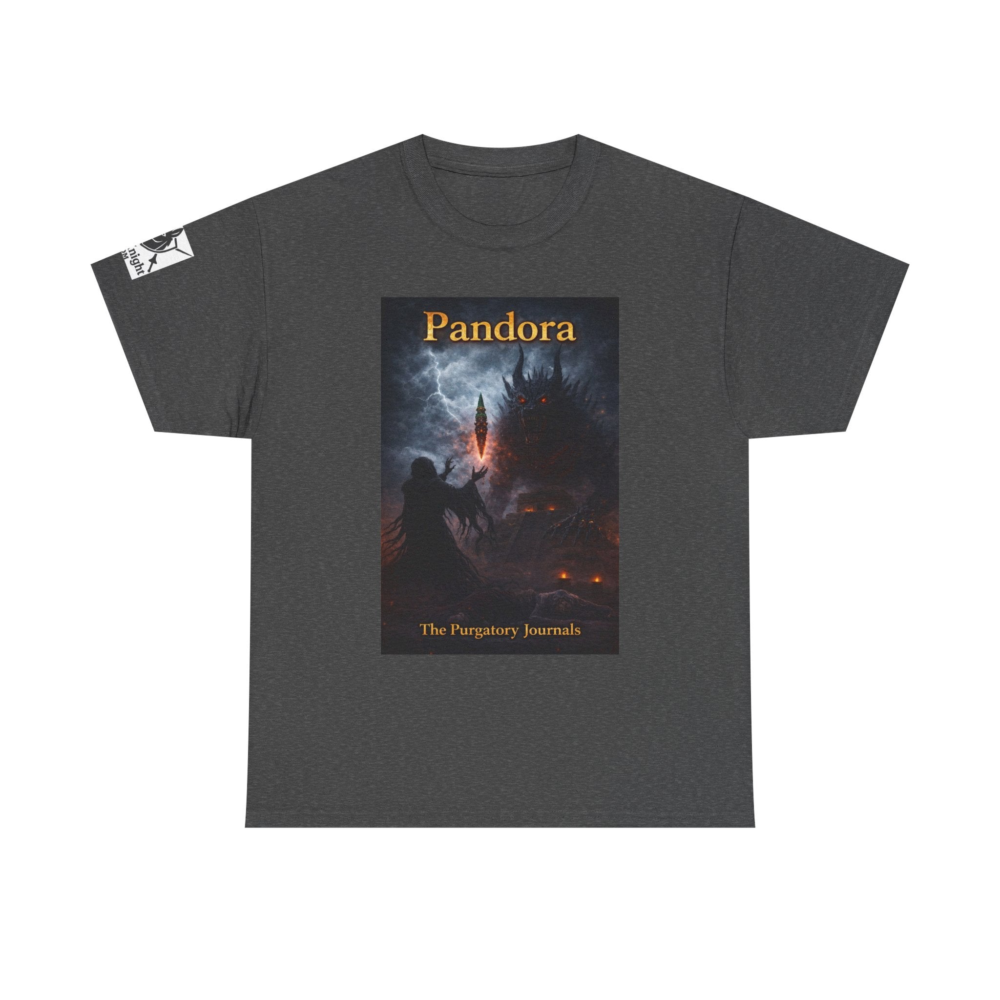 Pandora Summoning on Front - Pandora book cover on back -Purgatory Journals Book 3 -   Fantasy Novel tee