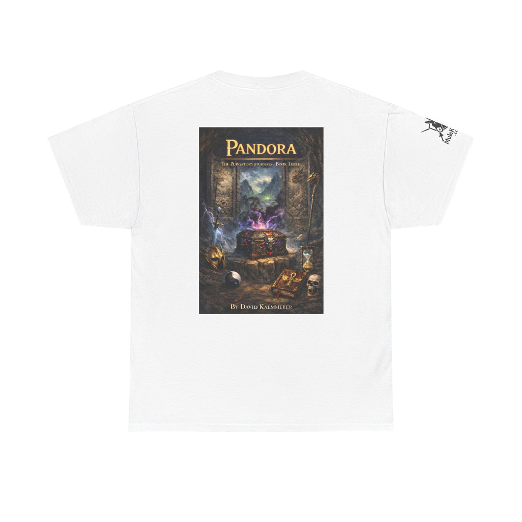 Pandora Summoning on Front - Pandora book cover on back -Purgatory Journals Book 3 -   Fantasy Novel tee