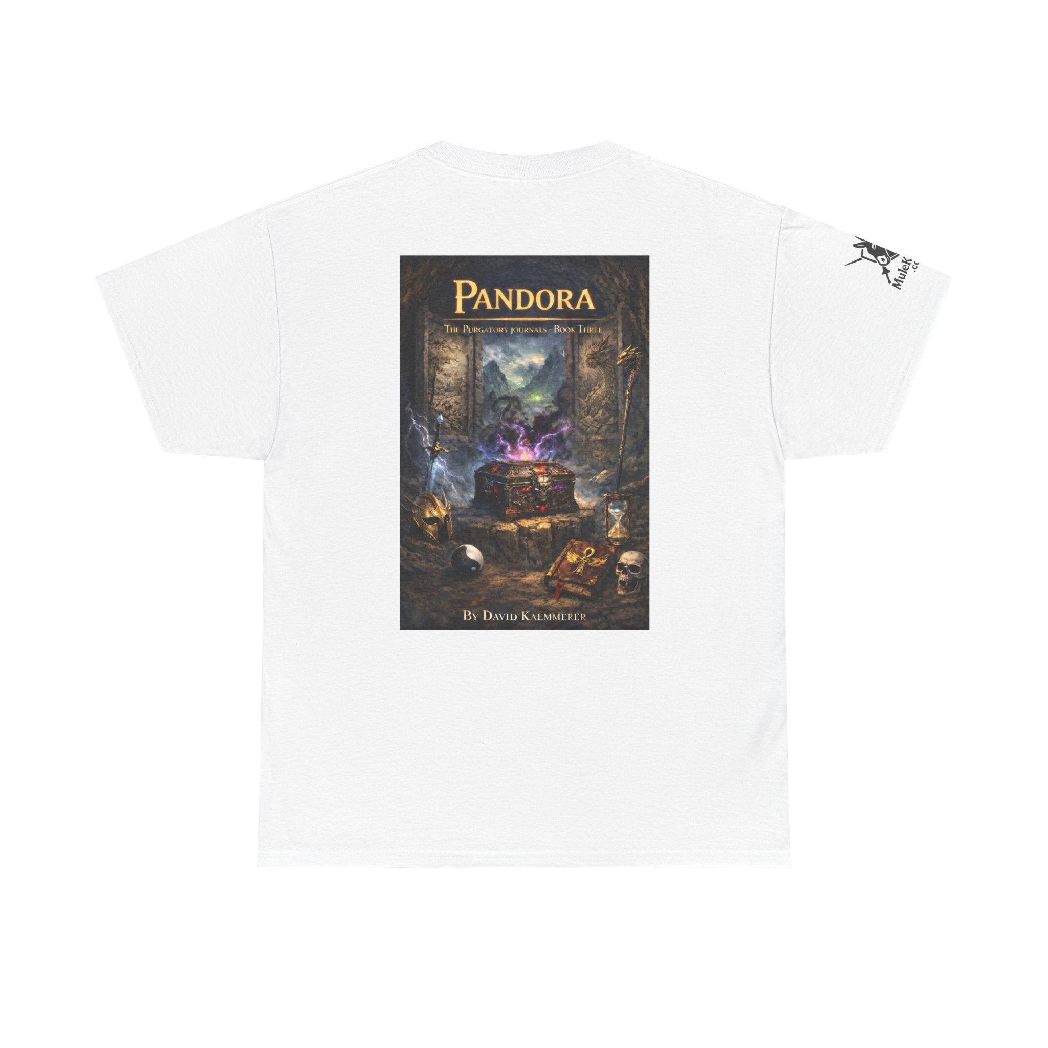 Pandora Summoning on Front - Pandora book cover on back -Purgatory Journals Book 3 -   Fantasy Novel tee