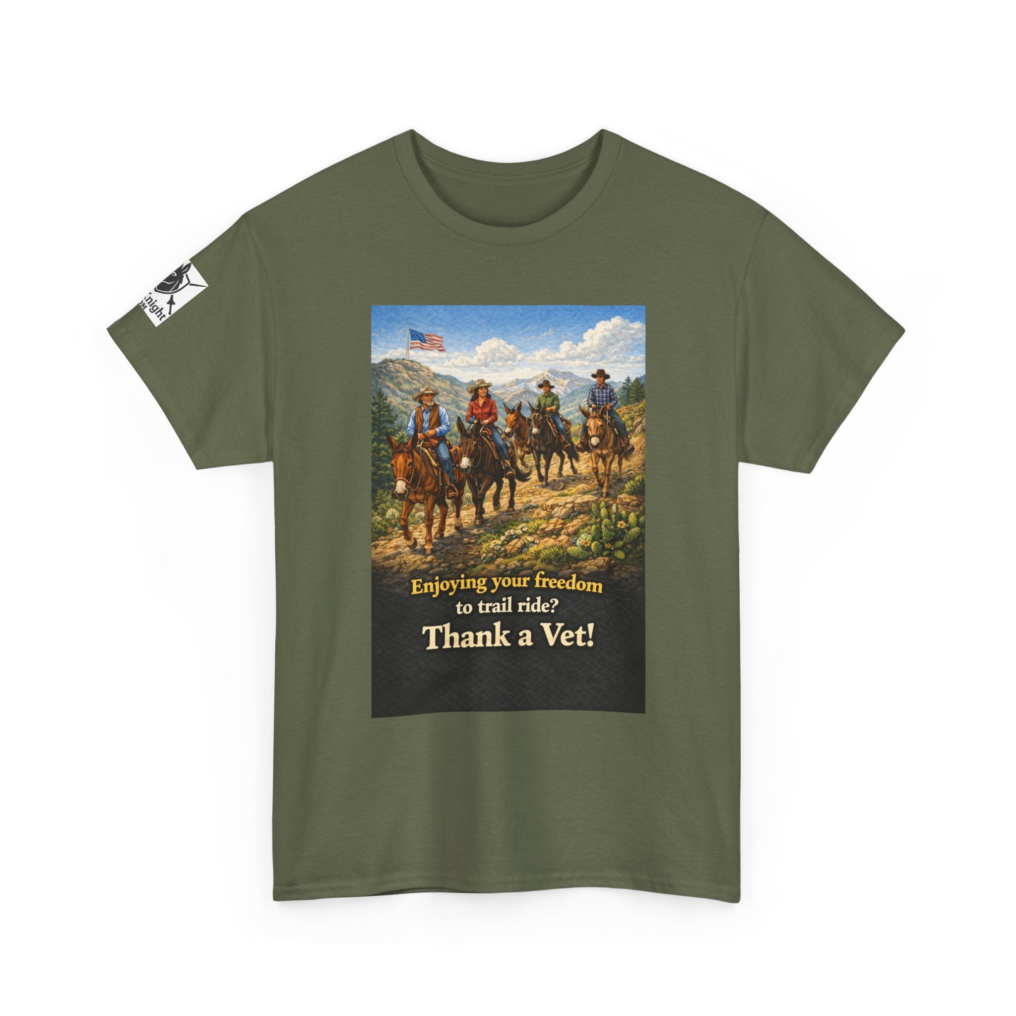 Mule Rider Retro Graphic Tee - "Enjoying your freedom to trail ride?  Thank a Vet!"