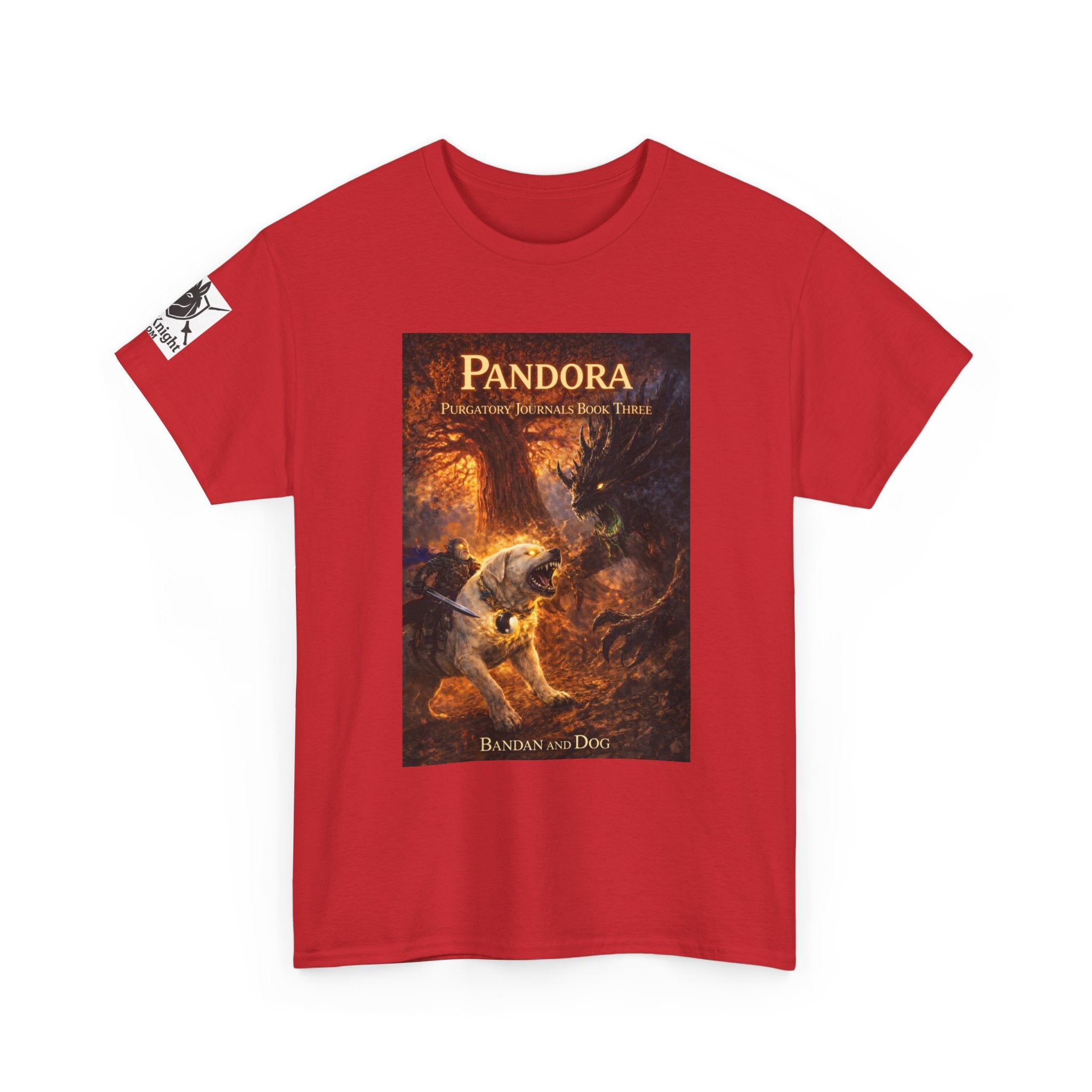 Pandora Bandan and Dog on Front - Pandora book cover on back -Purgatory Journals Book 3 -  Graphic Tee — Fantasy Novel tee