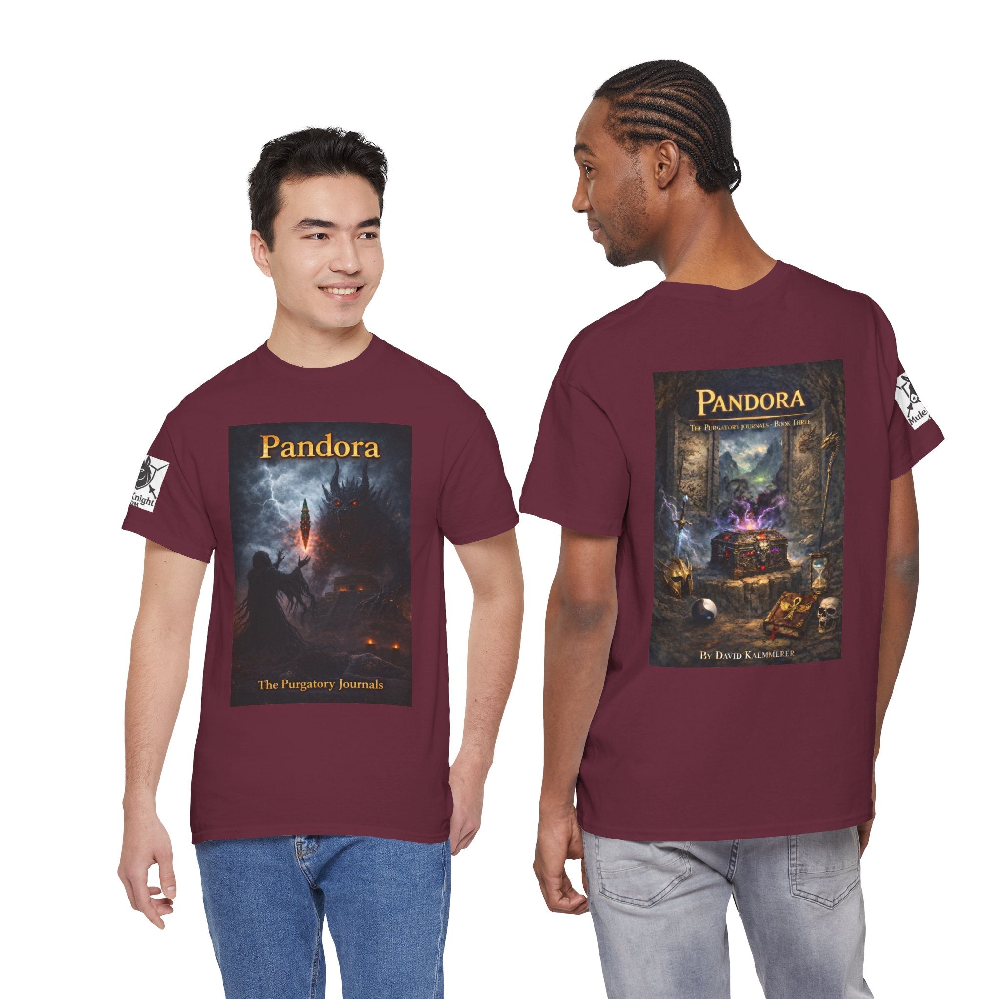 Pandora Summoning on Front - Pandora book cover on back -Purgatory Journals Book 3 -   Fantasy Novel tee