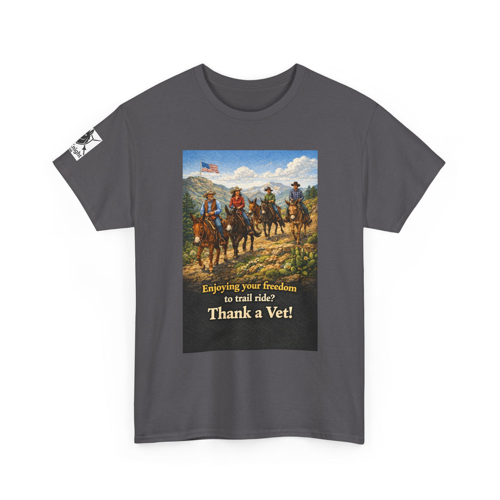 Mule Rider Retro Graphic Tee - "Enjoying your freedom to trail ride?  Thank a Vet!"