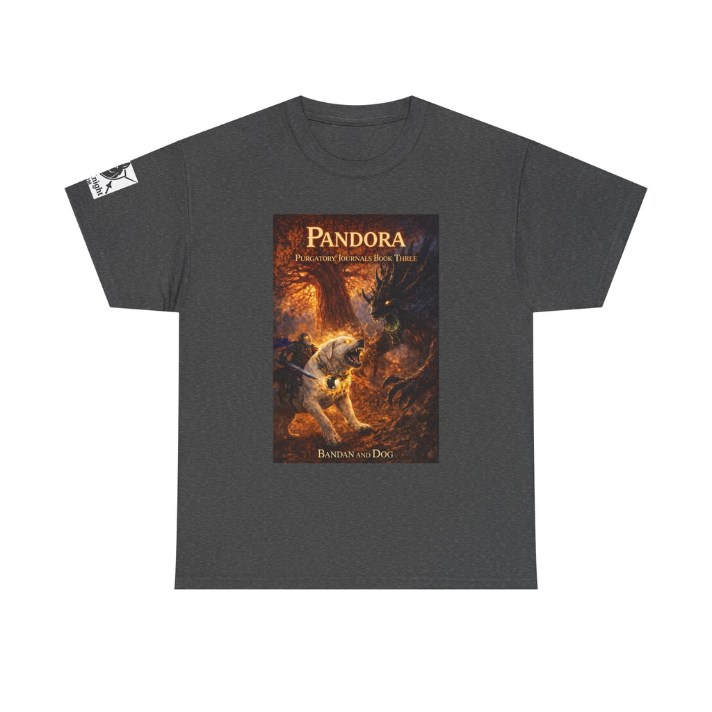 Pandora Bandan and Dog on Front - Pandora book cover on back -Purgatory Journals Book 3 -  Graphic Tee — Fantasy Novel tee