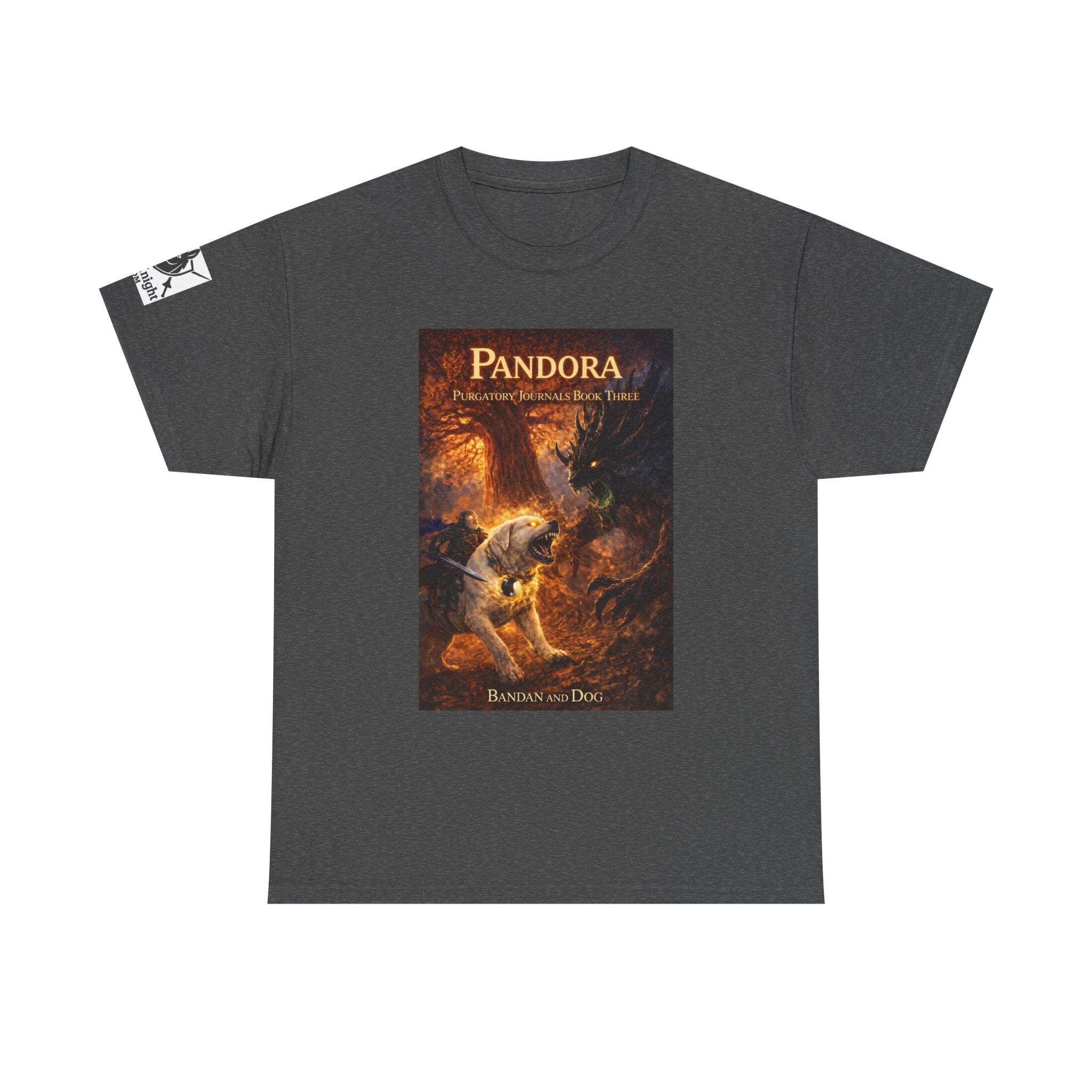 Pandora Bandan and Dog on Front - Pandora book cover on back -Purgatory Journals Book 3 -  Graphic Tee — Fantasy Novel tee