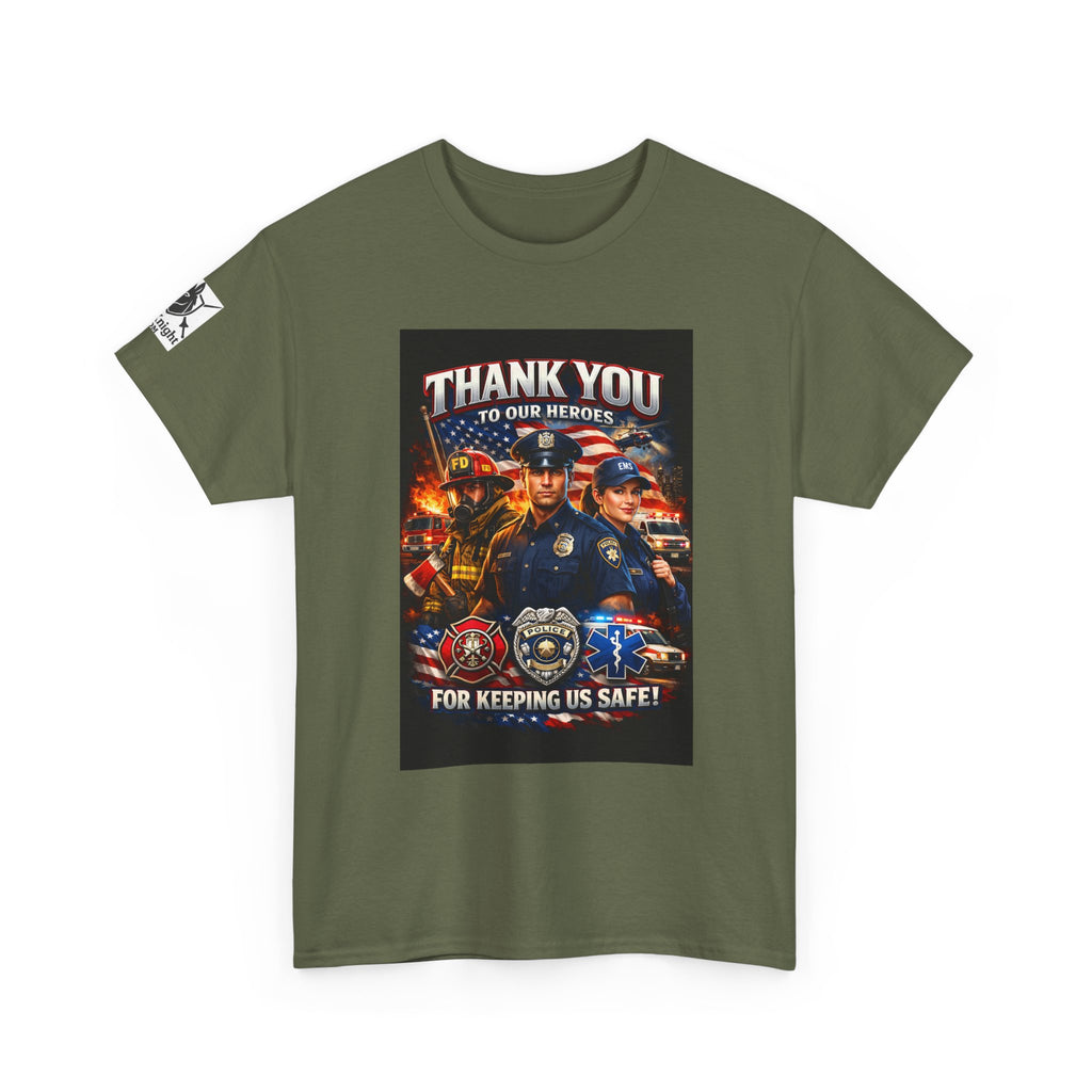 USA Flag Graphic Tee - "Thank you to our Heroes- For keeping us safe!"