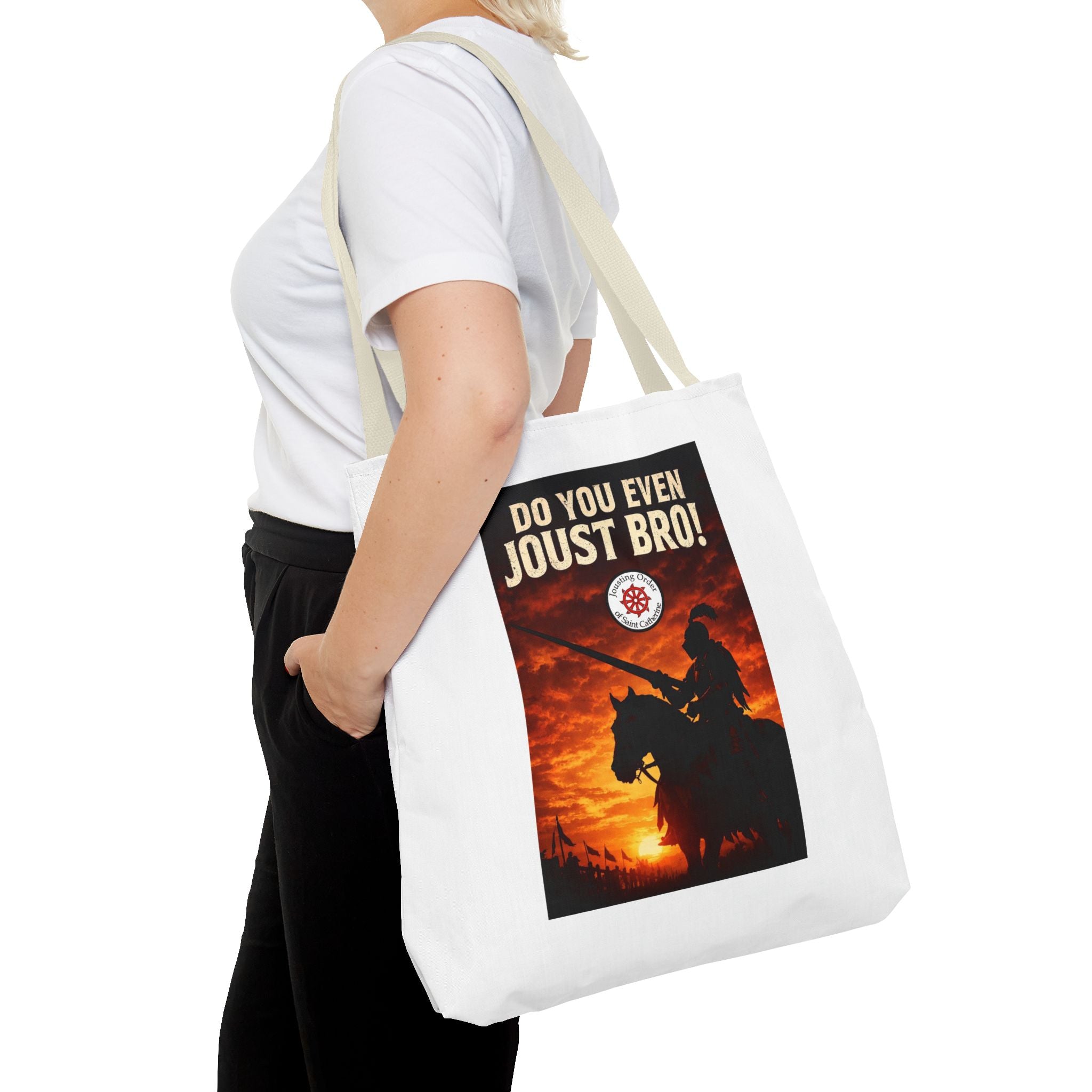 Do You Even Joust Bro! Tote Bag – Medieval Knight Silhouette Sunset Tote for Renaissance Fair Fans