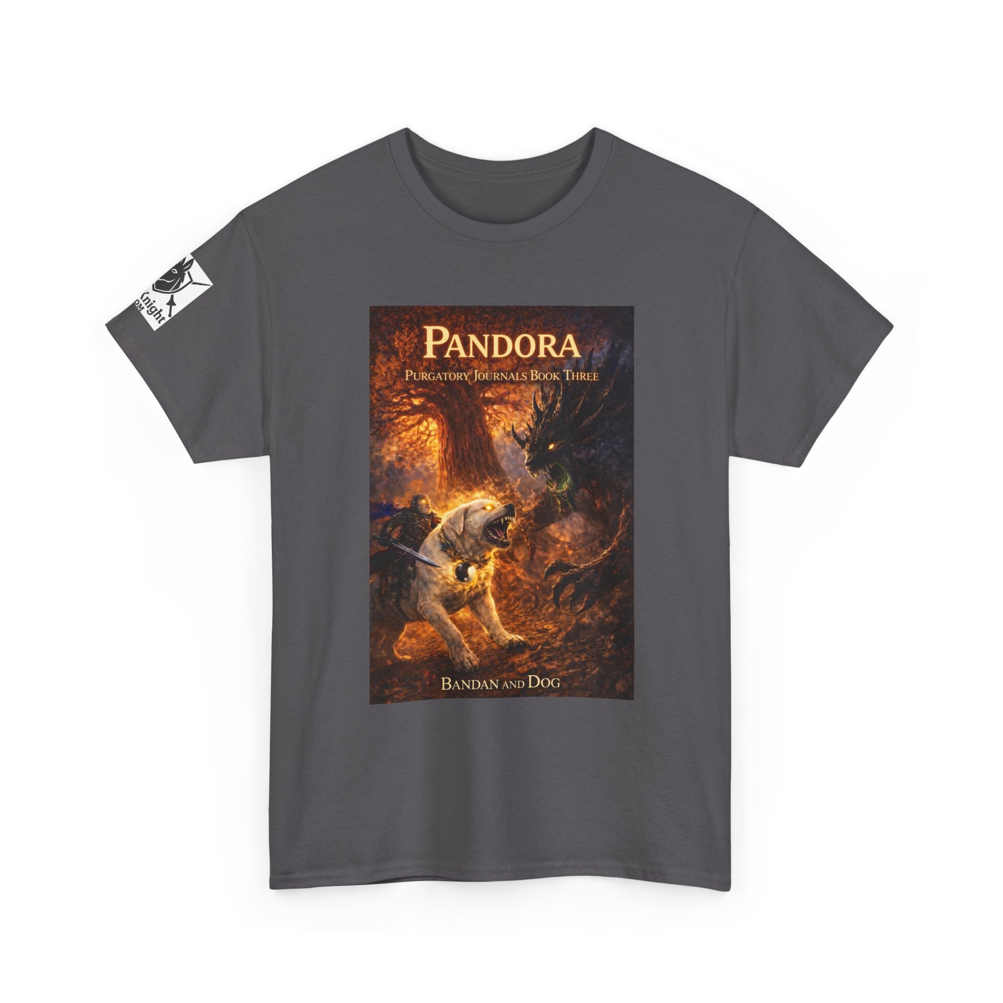 Pandora Bandan and Dog on Front - Pandora book cover on back -Purgatory Journals Book 3 -  Graphic Tee — Fantasy Novel tee
