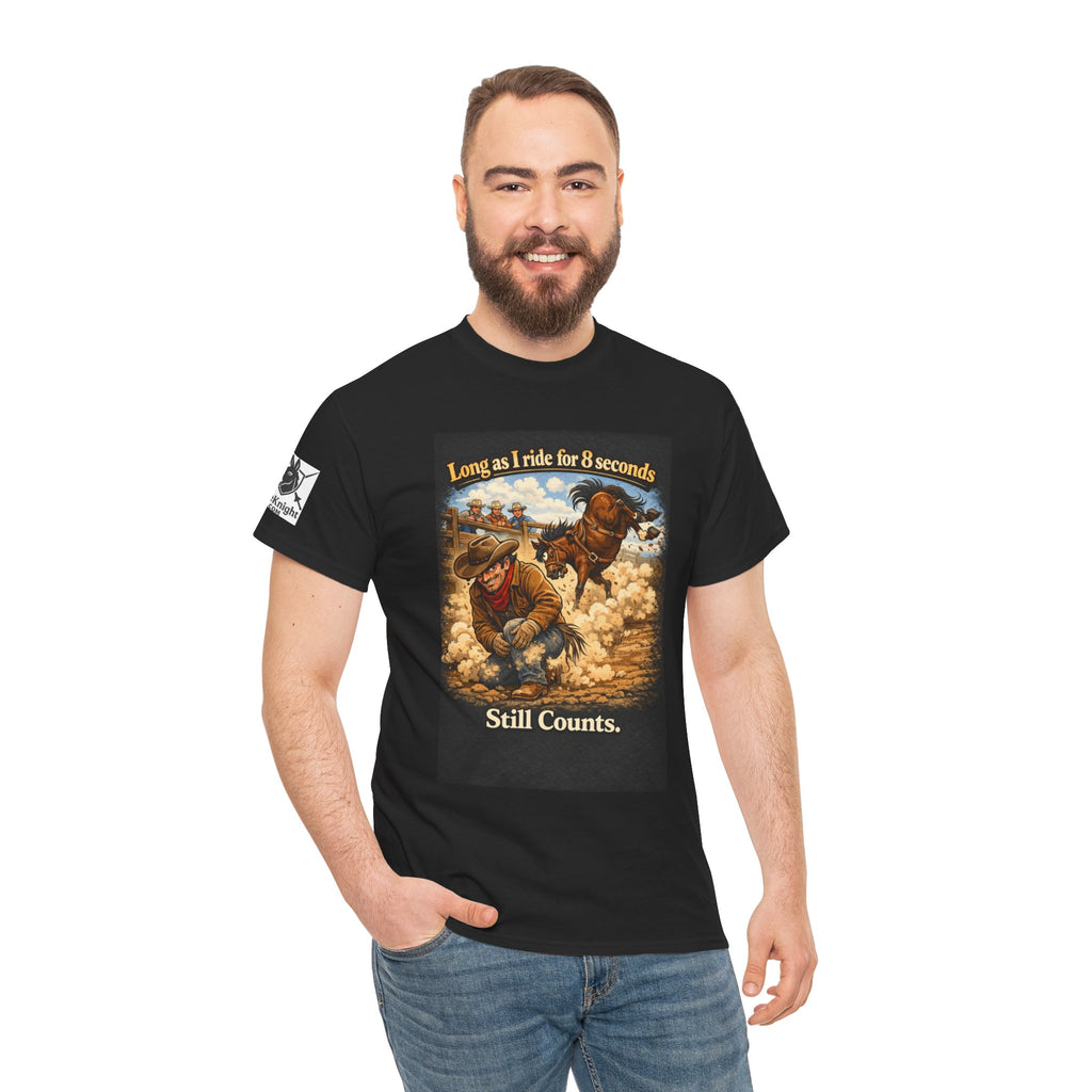 Rodeo As long as I ride 8 seconds - Still Counts T-Shirt — Cowboy Landscape Graphic Tee