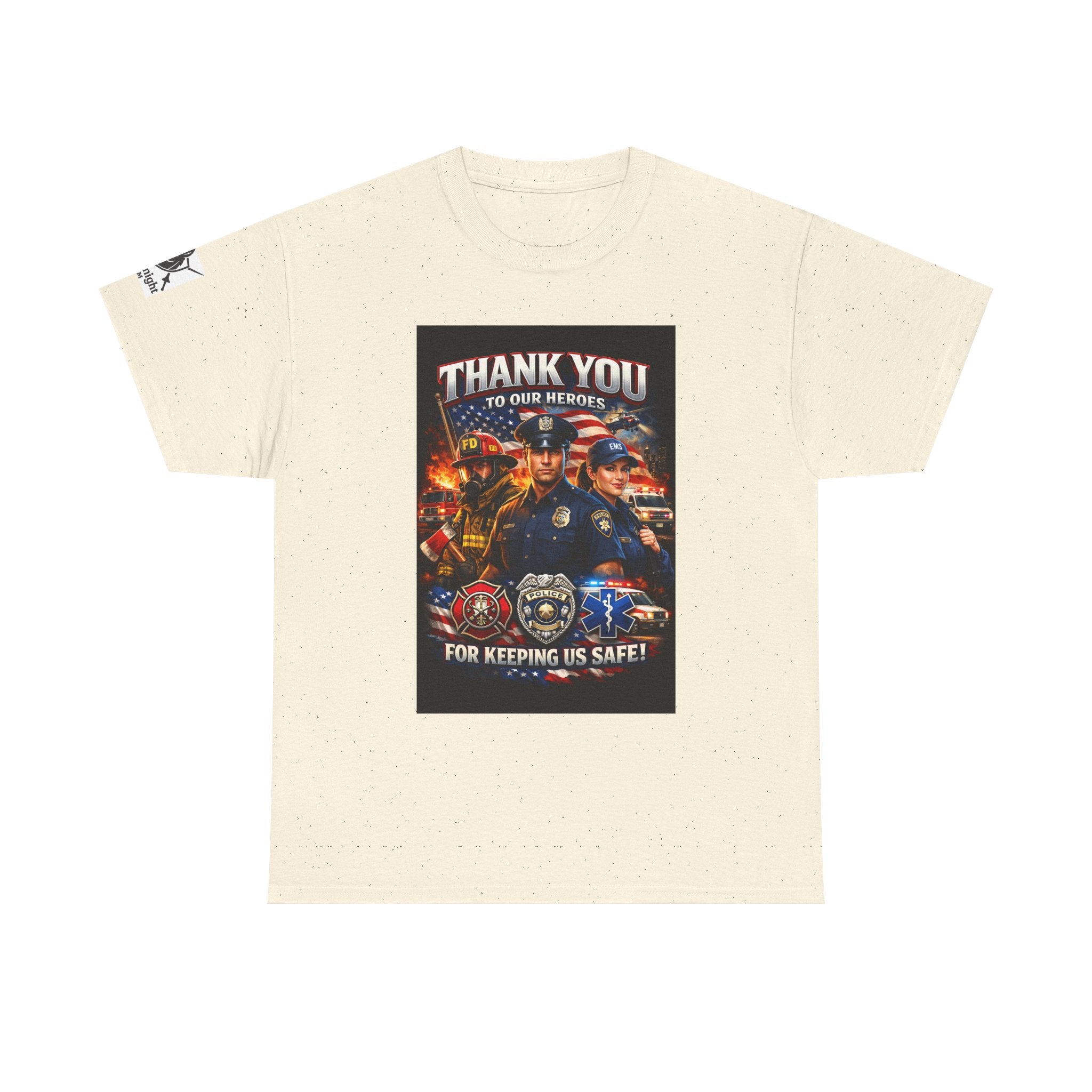 USA Flag Graphic Tee - "Thank you to our Heroes- For keeping us safe!"