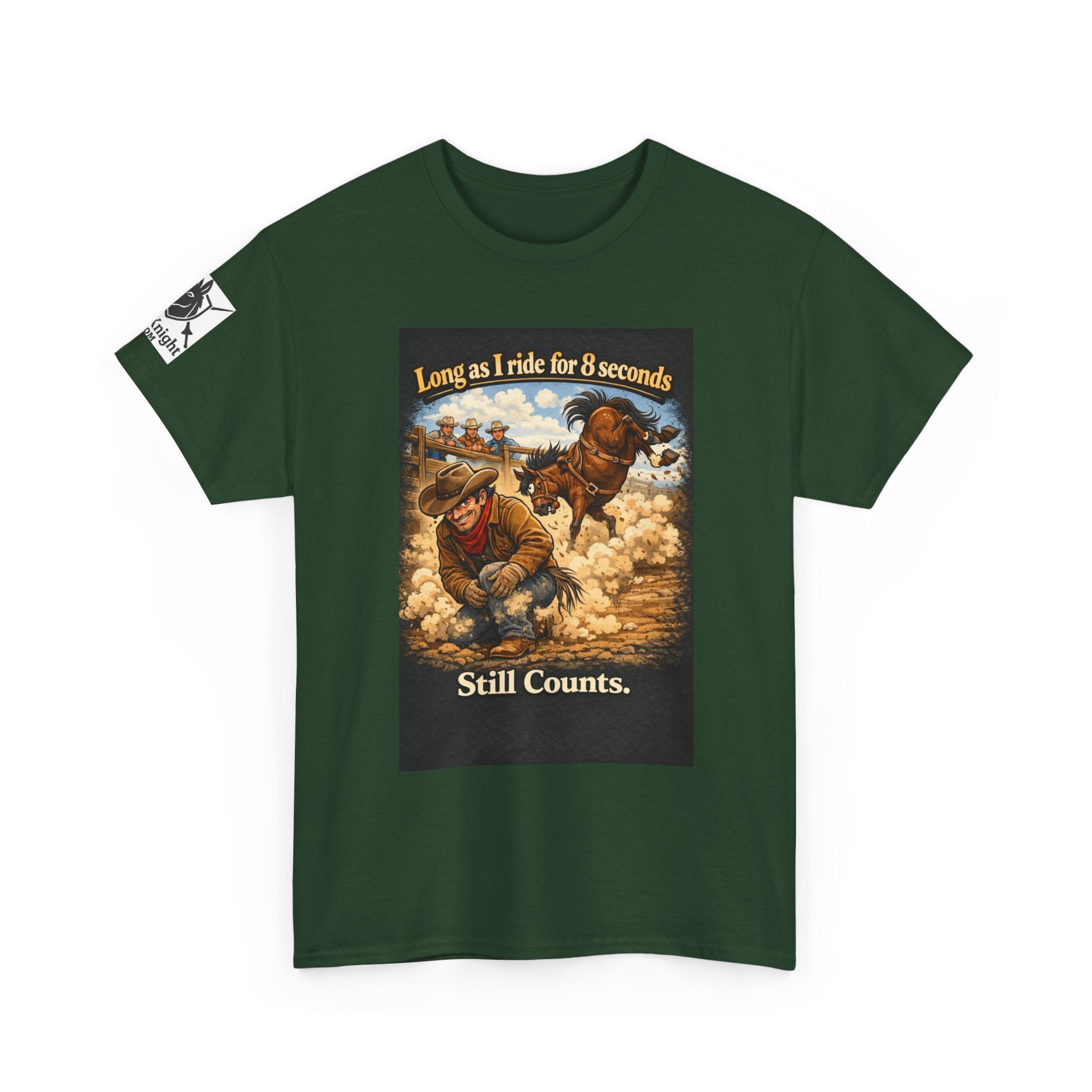 Rodeo As long as I ride 8 seconds - Still Counts T-Shirt — Cowboy Landscape Graphic Tee