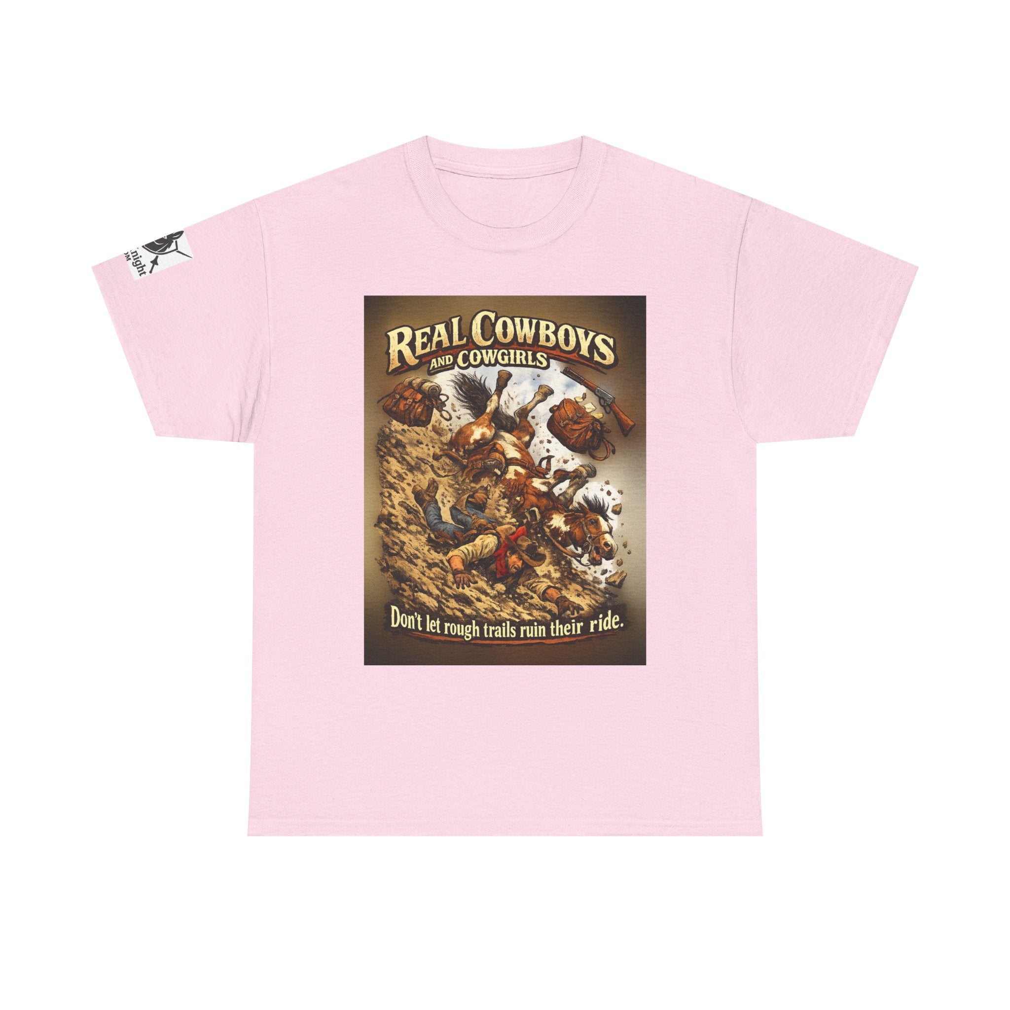 Cowboy Rodeo T‑Shirt — “Real Cowboys and Cowgirls - Dont let rough trails ruin thier ride.” Vintage Rodeo Graphic