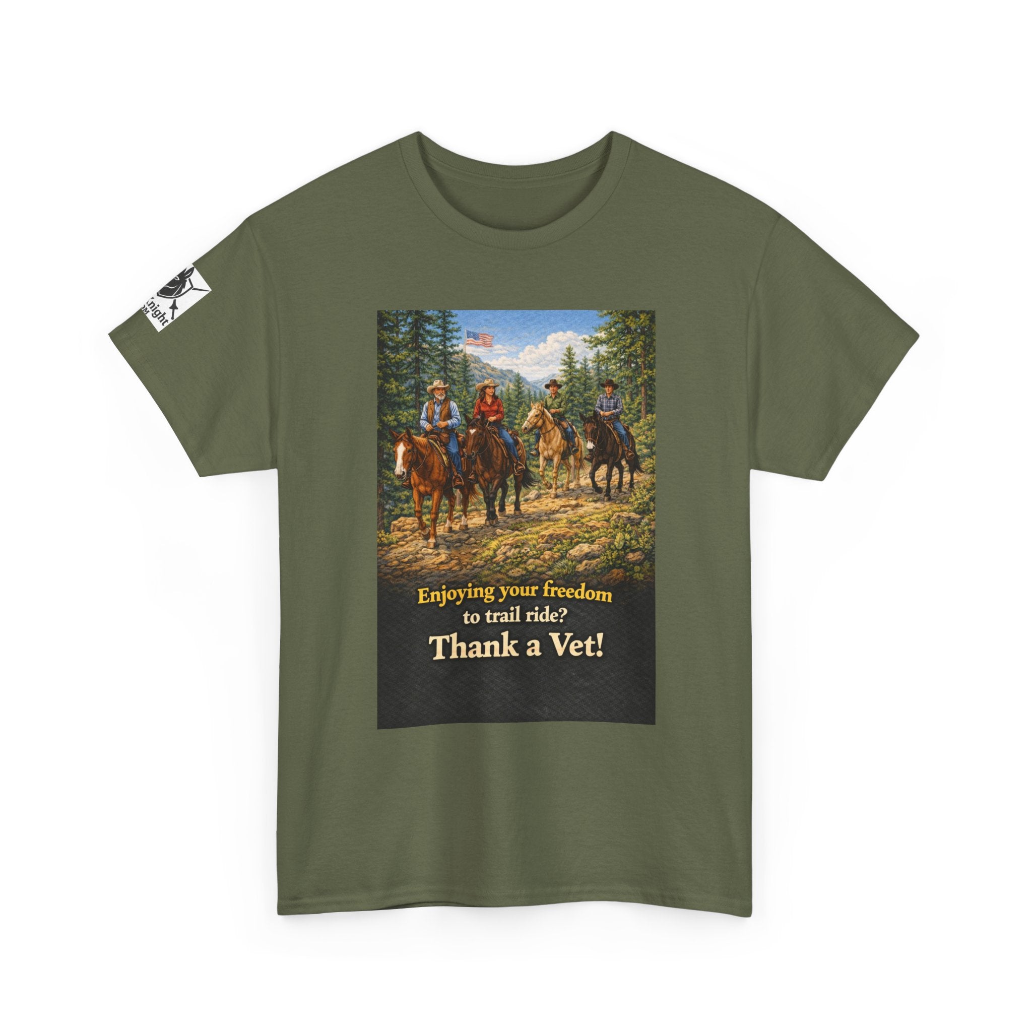 Horse trail Rider Retro Graphic Tee - "Enjoying your freedom to trail ride?  Thank a Vet!"