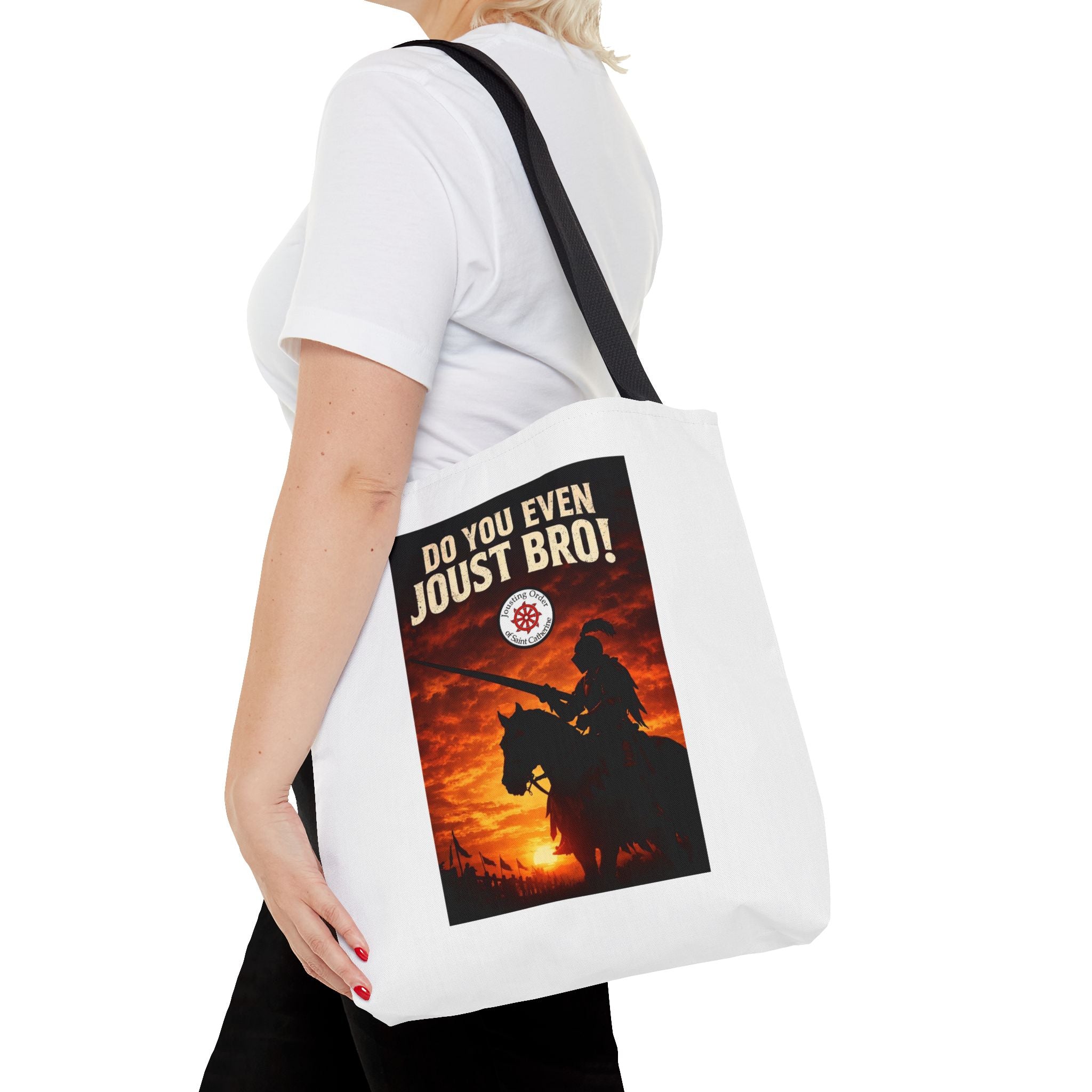 Do You Even Joust Bro! Tote Bag – Medieval Knight Silhouette Sunset Tote for Renaissance Fair Fans