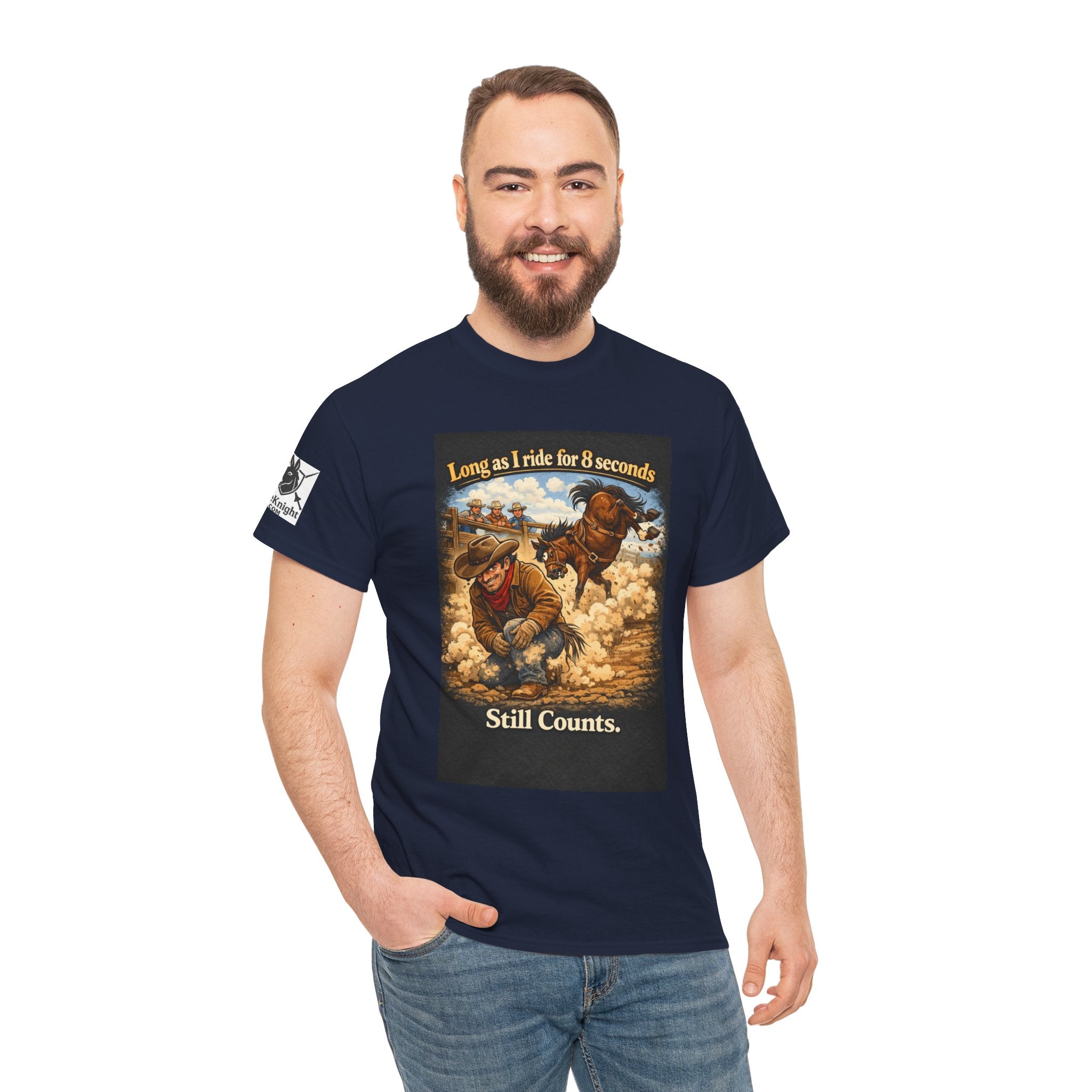 Rodeo As long as I ride 8 seconds - Still Counts T-Shirt — Cowboy Landscape Graphic Tee