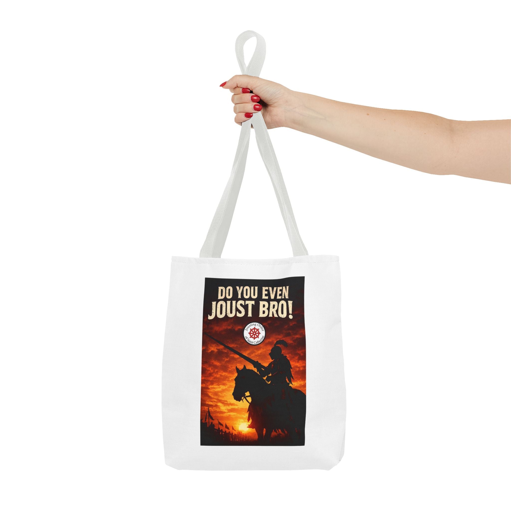 Do You Even Joust Bro! Tote Bag – Medieval Knight Silhouette Sunset Tote for Renaissance Fair Fans
