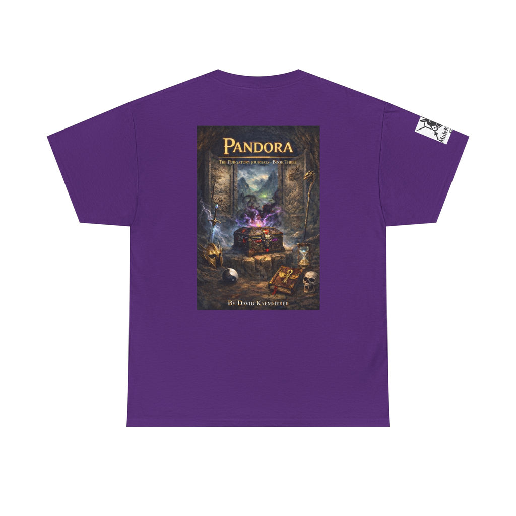 Pandora Summoning on Front - Pandora book cover on back -Purgatory Journals Book 3 -   Fantasy Novel tee