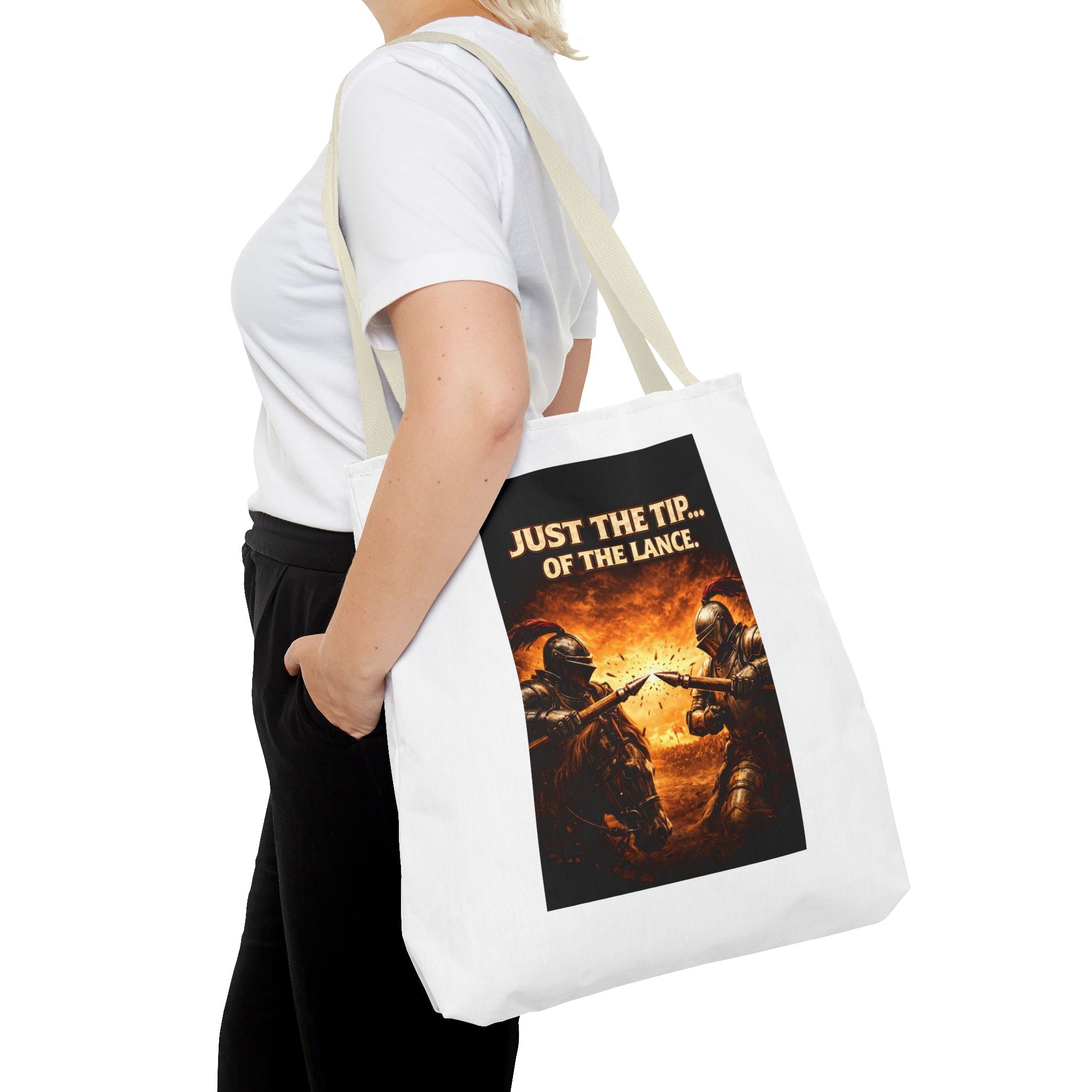 Tote Bag — "Just the Tip of the Lance" Medieval Knight Graphic Tote