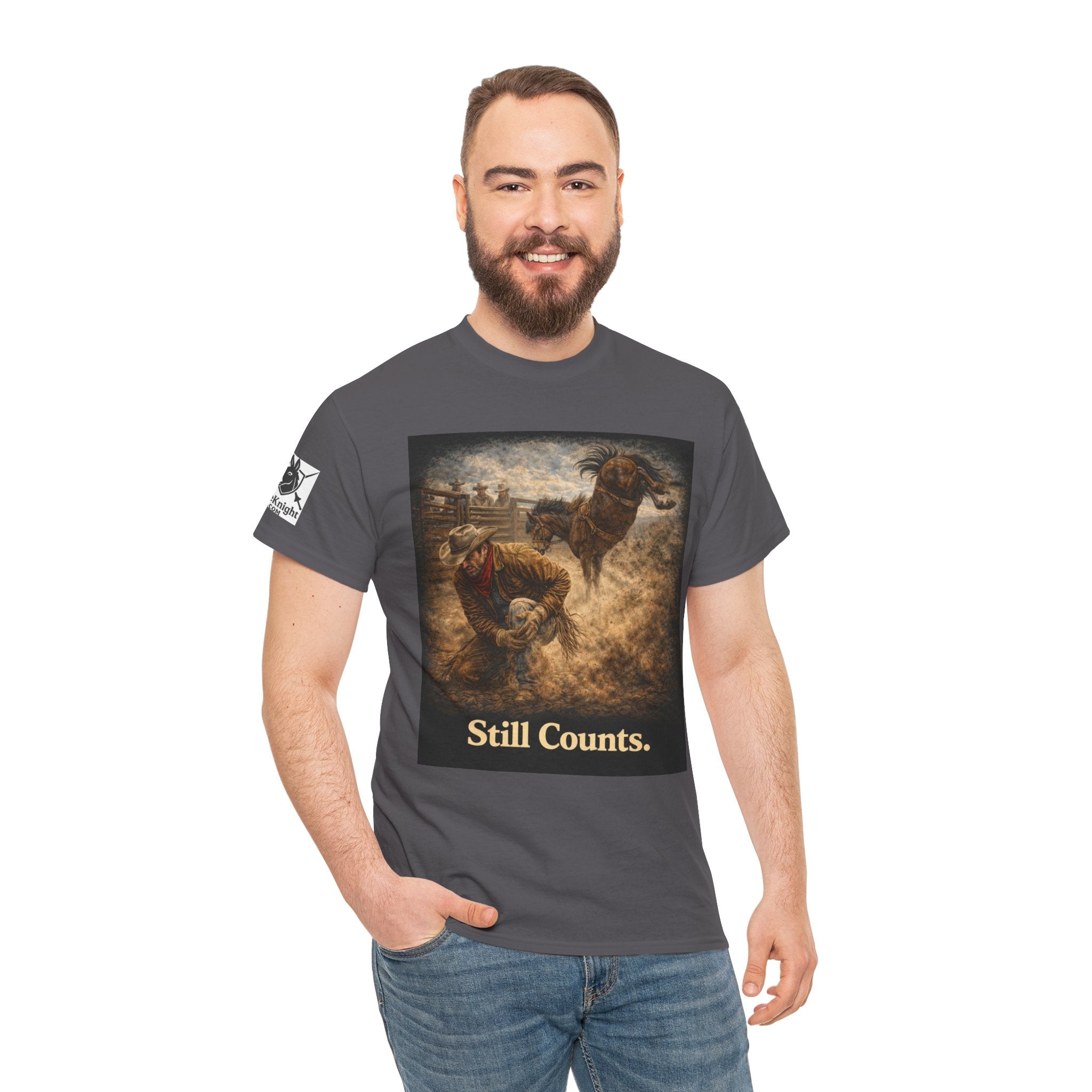 Rodeo Still Counts T-Shirt — Cowboy Landscape Graphic Tee