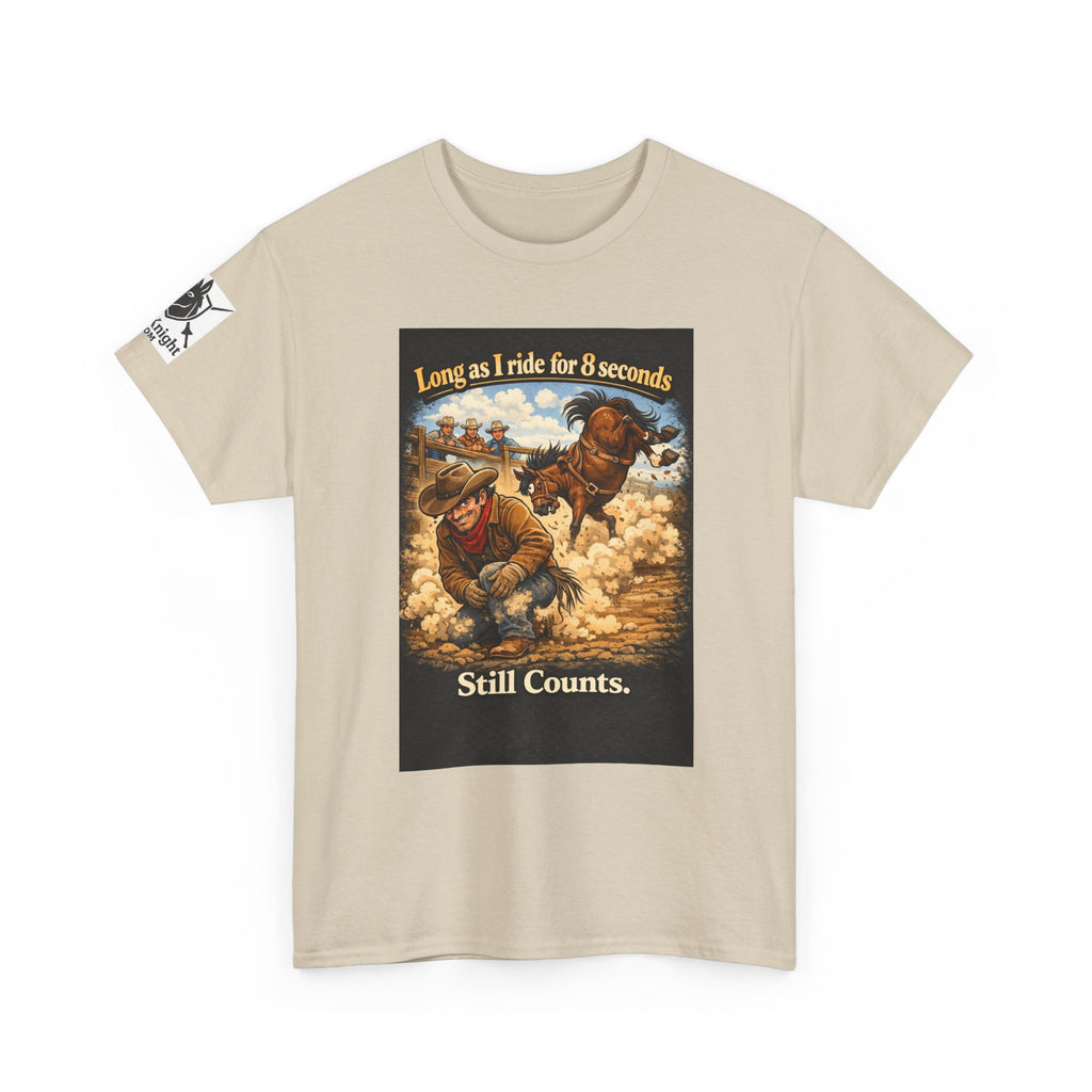 Rodeo As long as I ride 8 seconds - Still Counts T-Shirt — Cowboy Landscape Graphic Tee