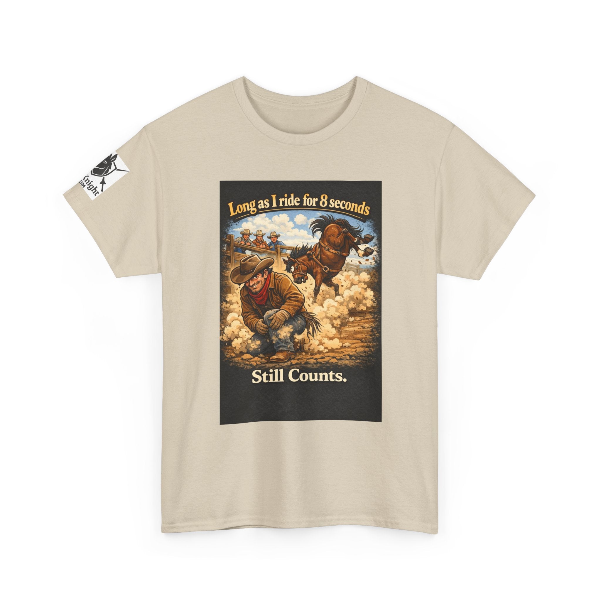 Rodeo As long as I ride 8 seconds - Still Counts T-Shirt — Cowboy Landscape Graphic Tee