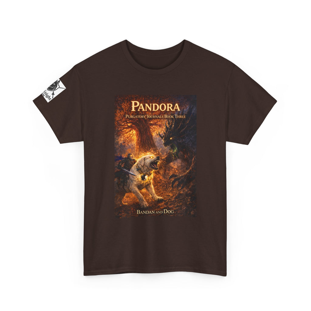 Pandora Bandan and Dog on Front - Pandora book cover on back -Purgatory Journals Book 3 -  Graphic Tee — Fantasy Novel tee