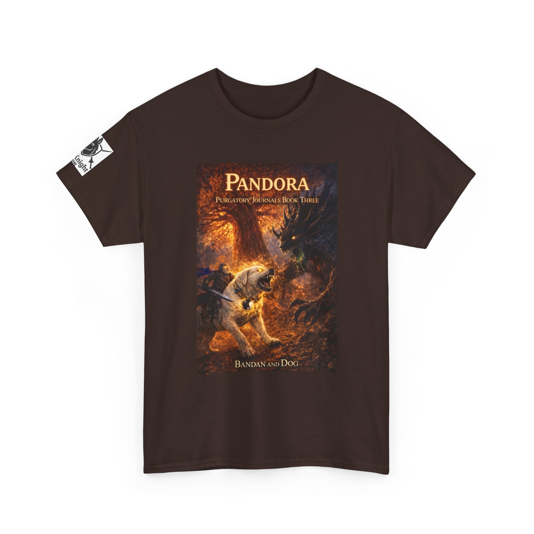 Pandora Bandan and Dog on Front - Pandora book cover on back -Purgatory Journals Book 3 -  Graphic Tee — Fantasy Novel tee