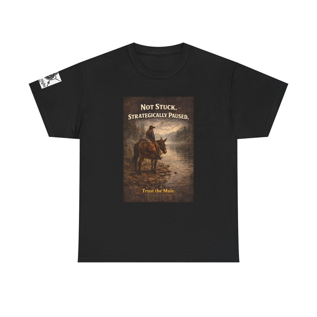 Not Stuck, Strategically Paused Mule Tee – Vintage Rider Graphic T-Shirt