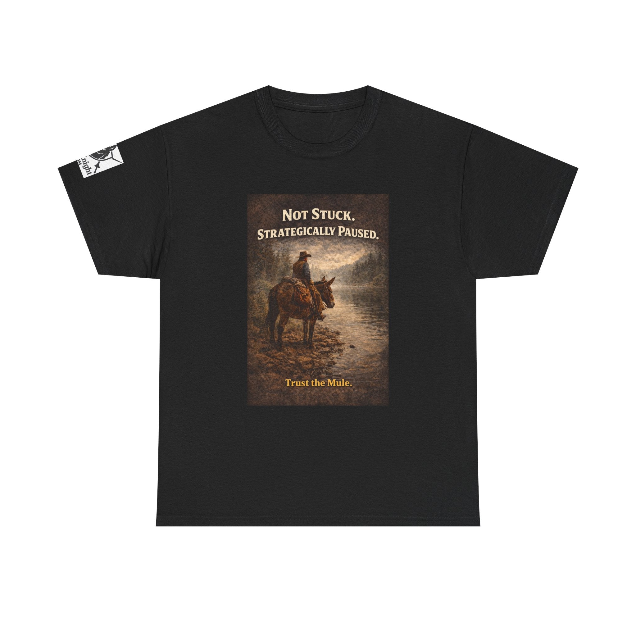 Not Stuck, Strategically Paused Mule Tee – Vintage Rider Graphic T-Shirt
