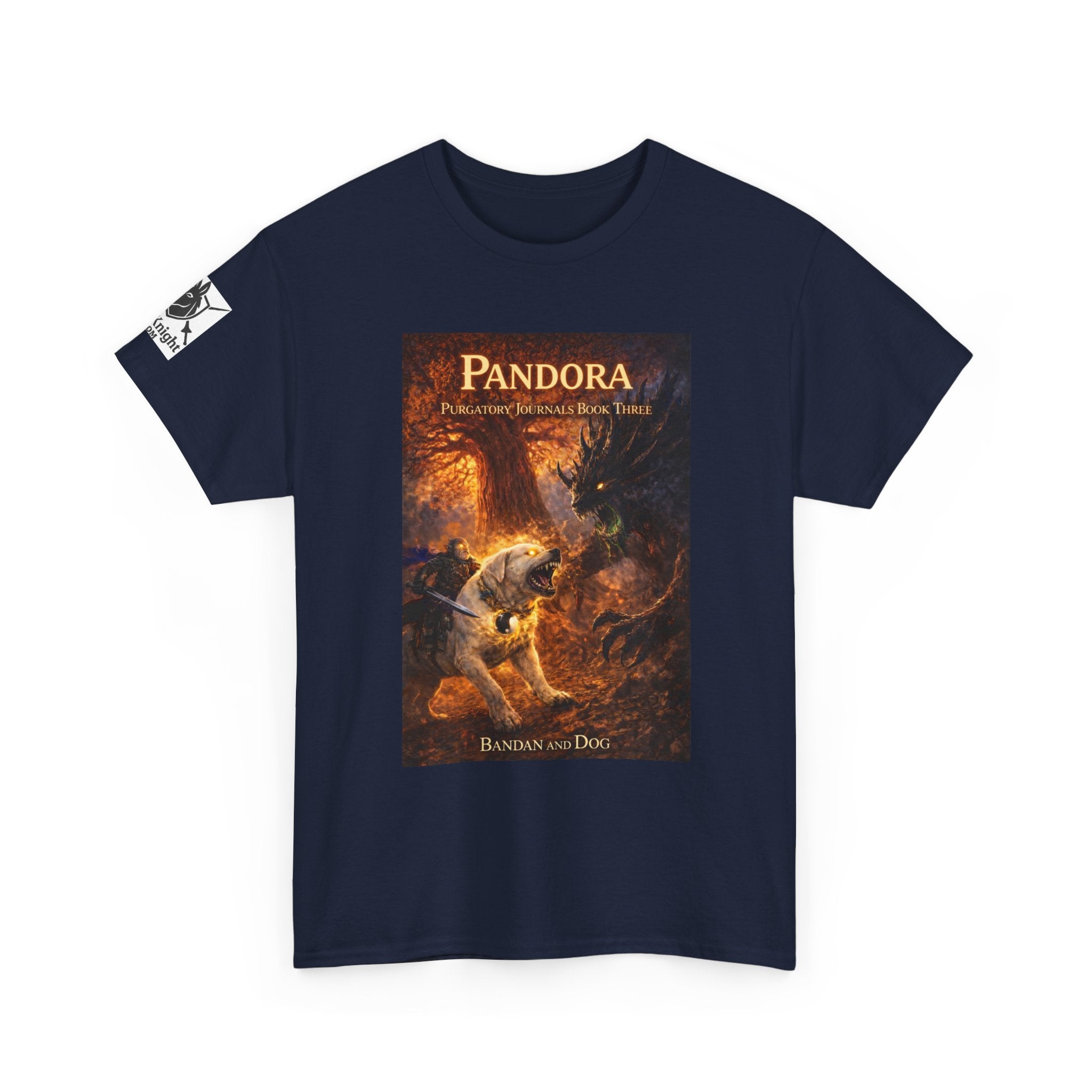 Pandora Bandan and Dog on Front - Pandora book cover on back -Purgatory Journals Book 3 -  Graphic Tee — Fantasy Novel tee
