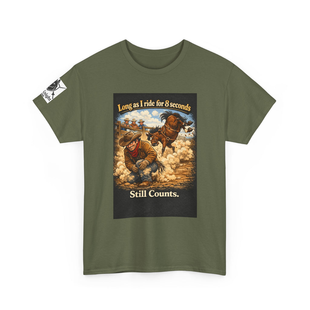 Rodeo As long as I ride 8 seconds - Still Counts T-Shirt — Cowboy Landscape Graphic Tee
