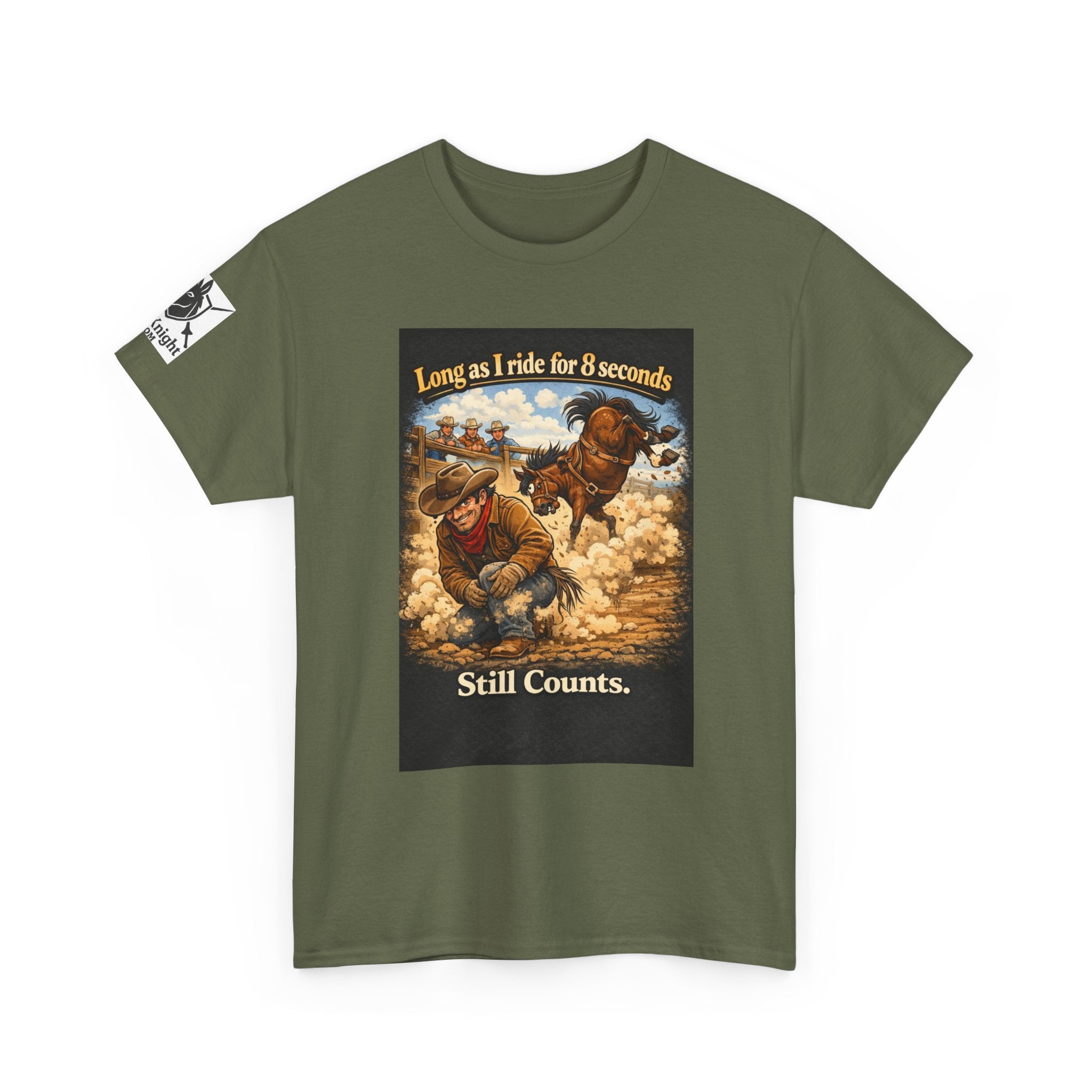 Rodeo As long as I ride 8 seconds - Still Counts T-Shirt — Cowboy Landscape Graphic Tee