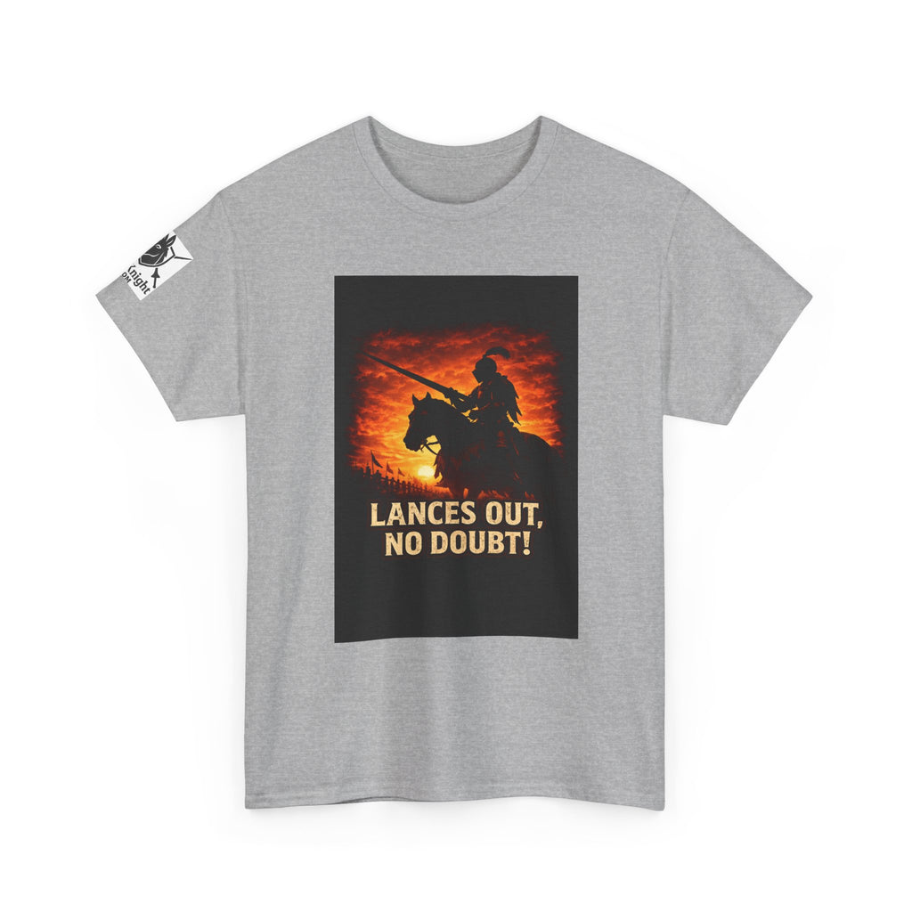 Jousting Knight T‑Shirt – "Lances Out, No Doubt!" Vintage Sunset Tee