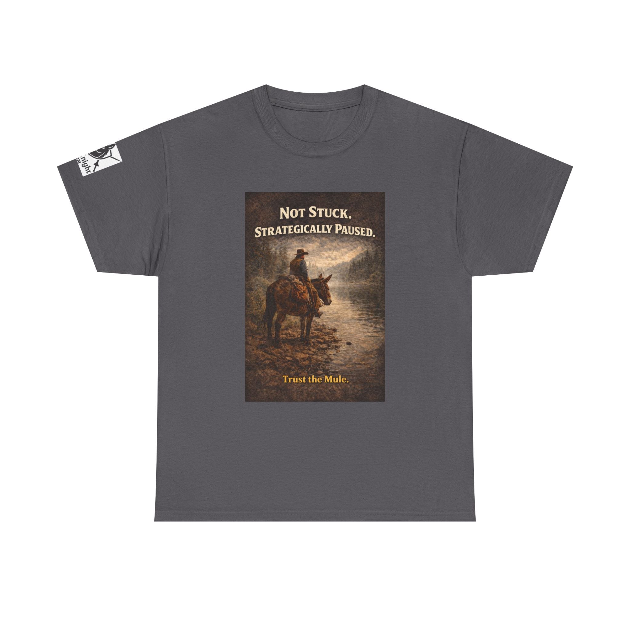 Not Stuck, Strategically Paused Mule Tee – Vintage Rider Graphic T-Shirt