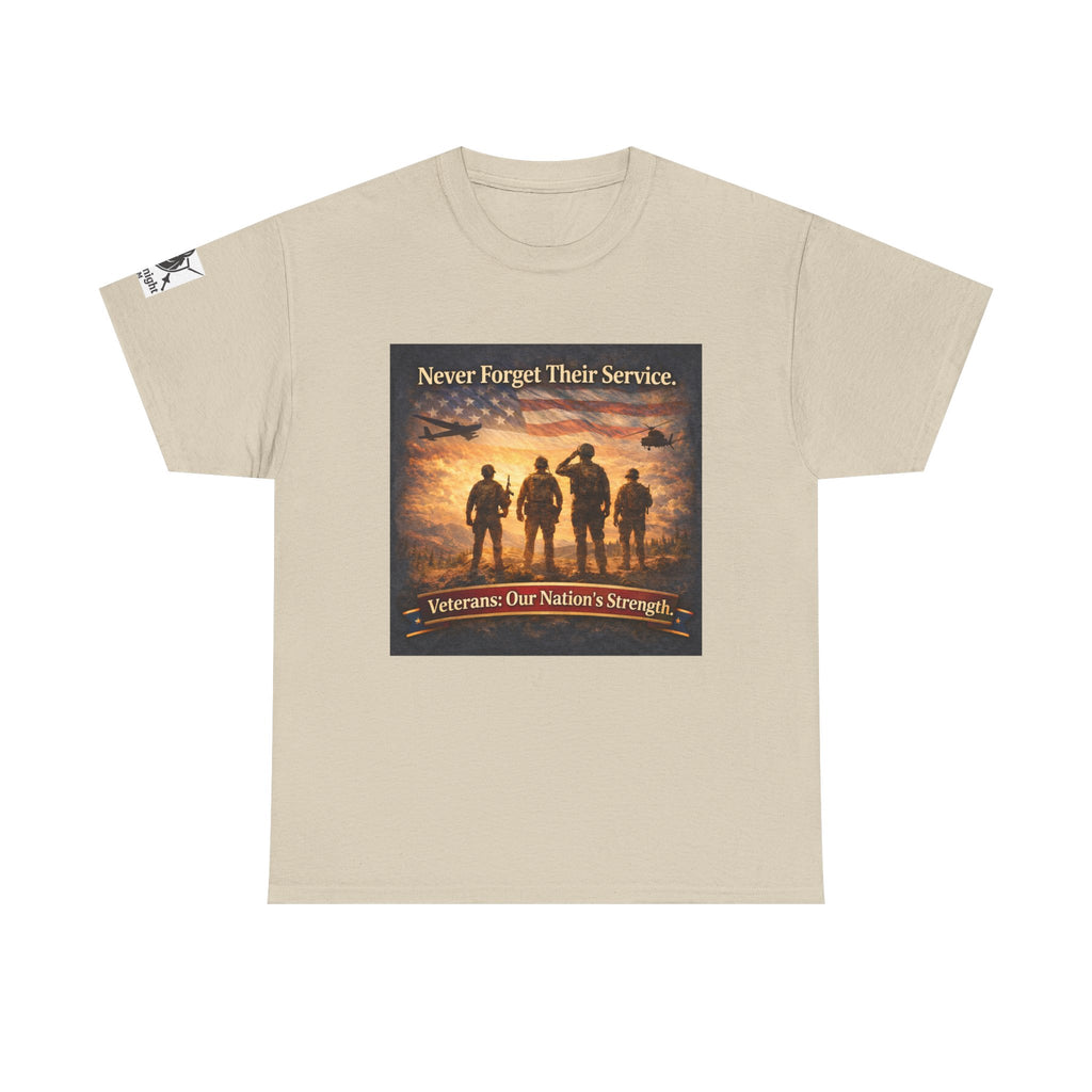 USA Flag Graphic Tee - "Never Forget their Service -Veterens our nations strength!"