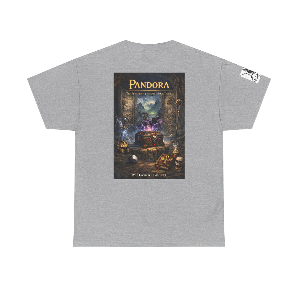 Pandora Summoning on Front - Pandora book cover on back -Purgatory Journals Book 3 -   Fantasy Novel tee