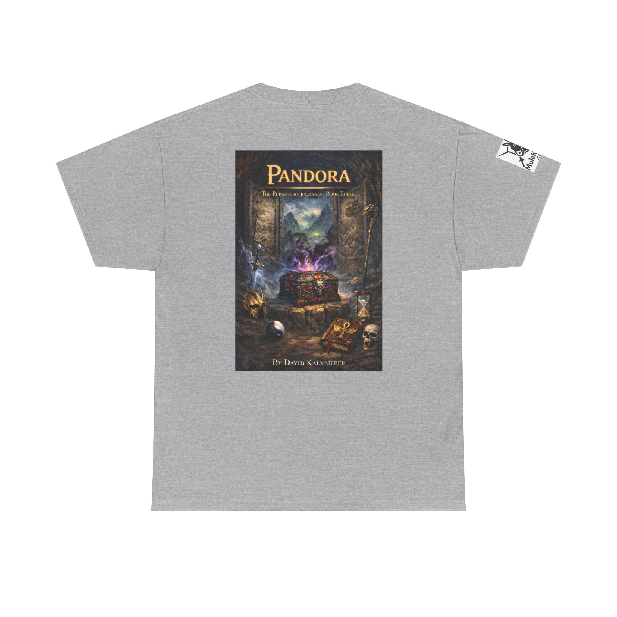 Pandora Summoning on Front - Pandora book cover on back -Purgatory Journals Book 3 -   Fantasy Novel tee